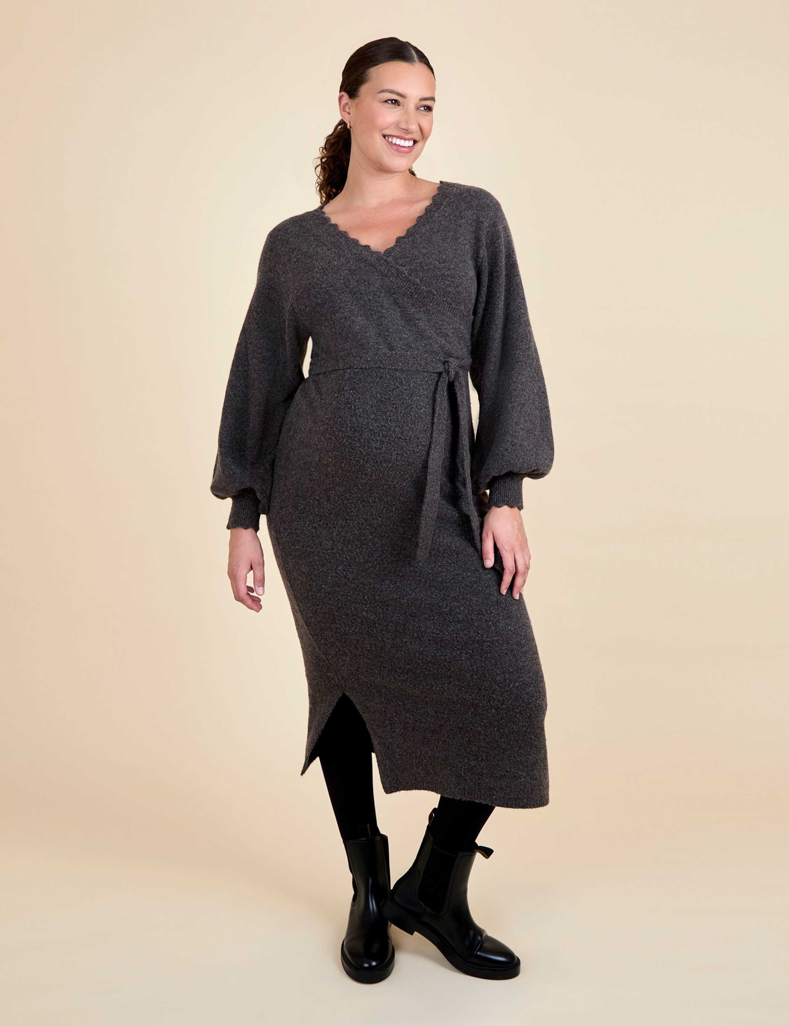 Maternity Knitted V-Neck Midi Jumper Dress 2 of 6