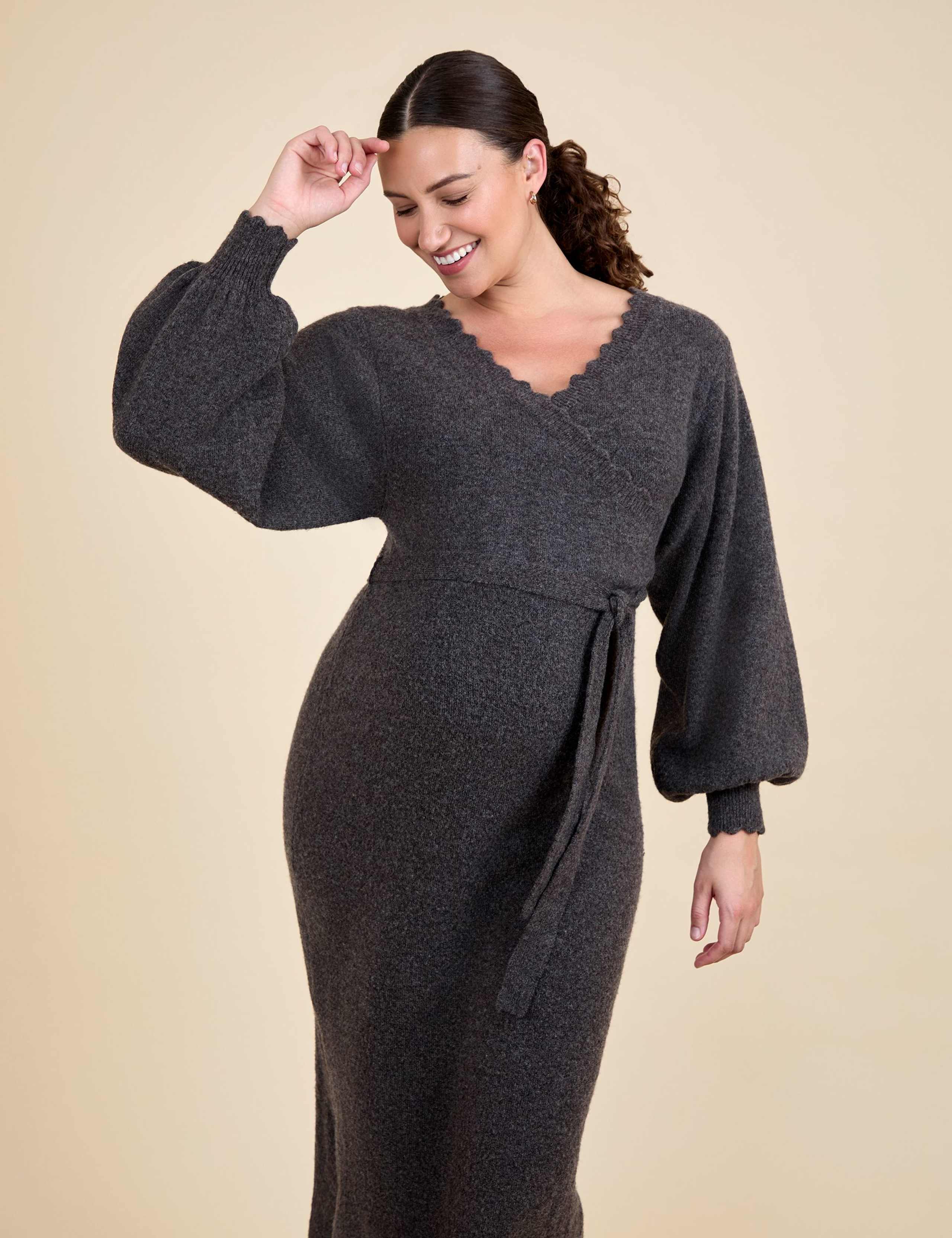 Maternity Knitted V-Neck Midi Jumper Dress 3 of 6