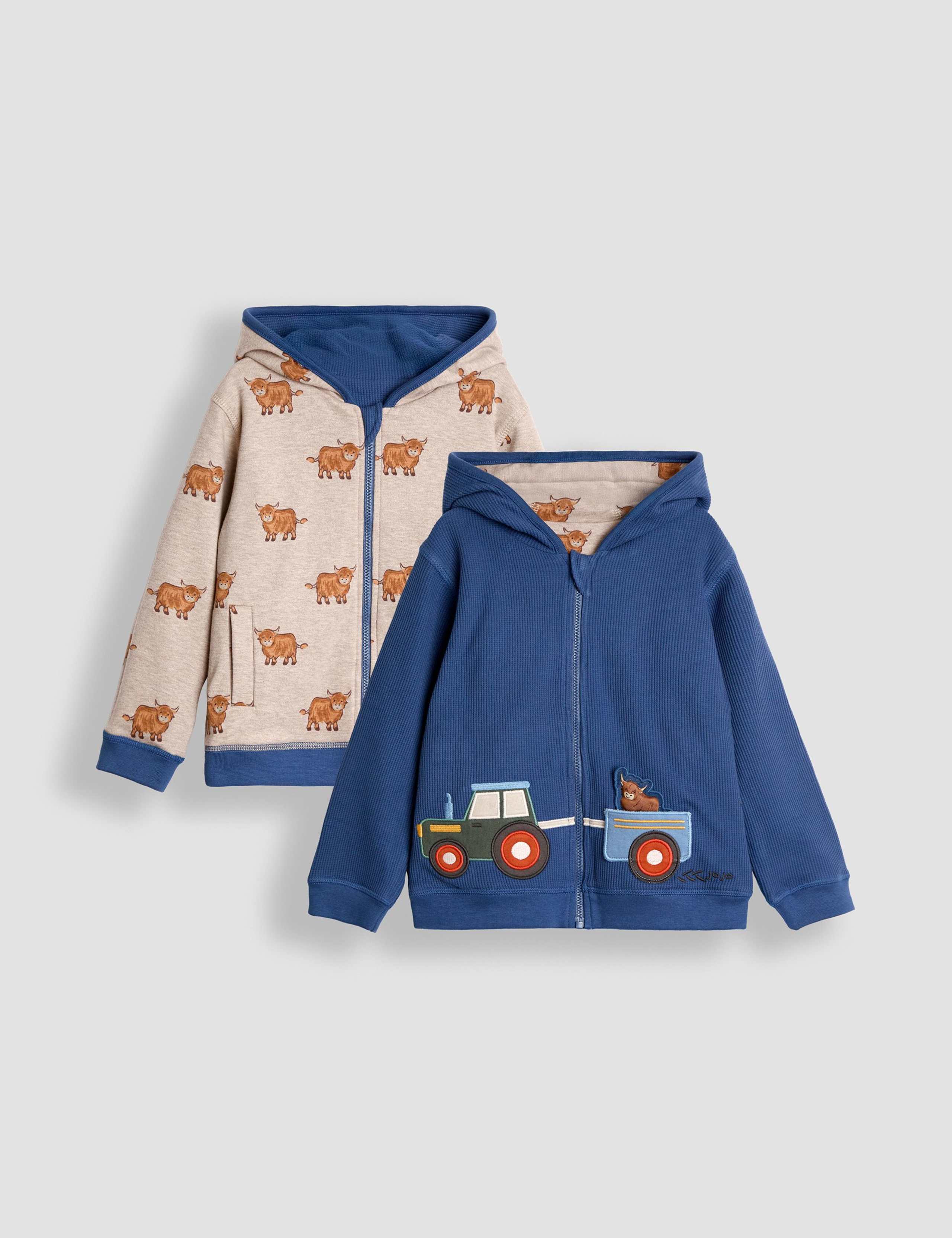 Tractor & Highland Cow Reversible Hoodie (6 Mths-7 Yrs) 1 of 8