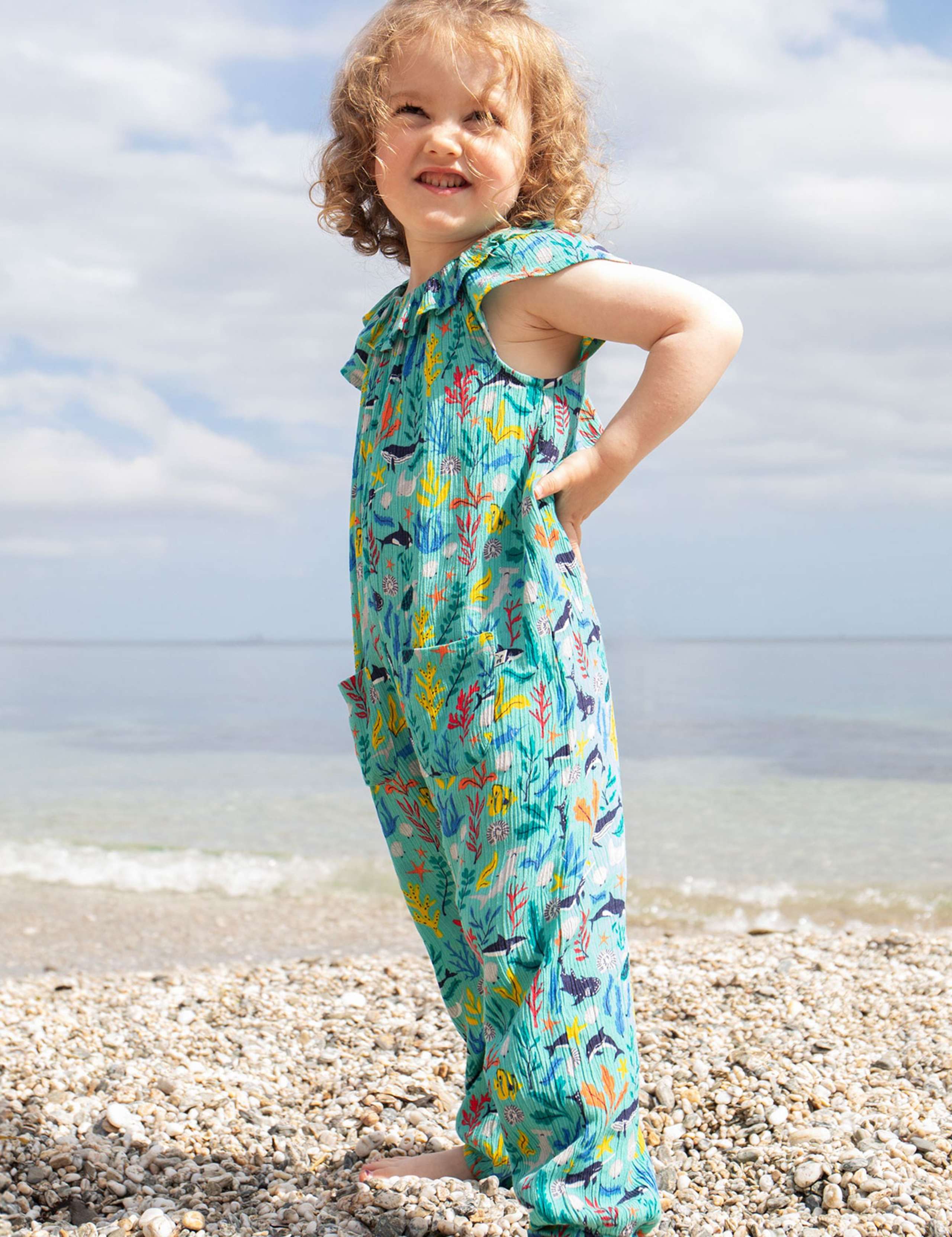Sea Life Print Frill Collar Playsuit (0-5 Yrs) 1 of 6