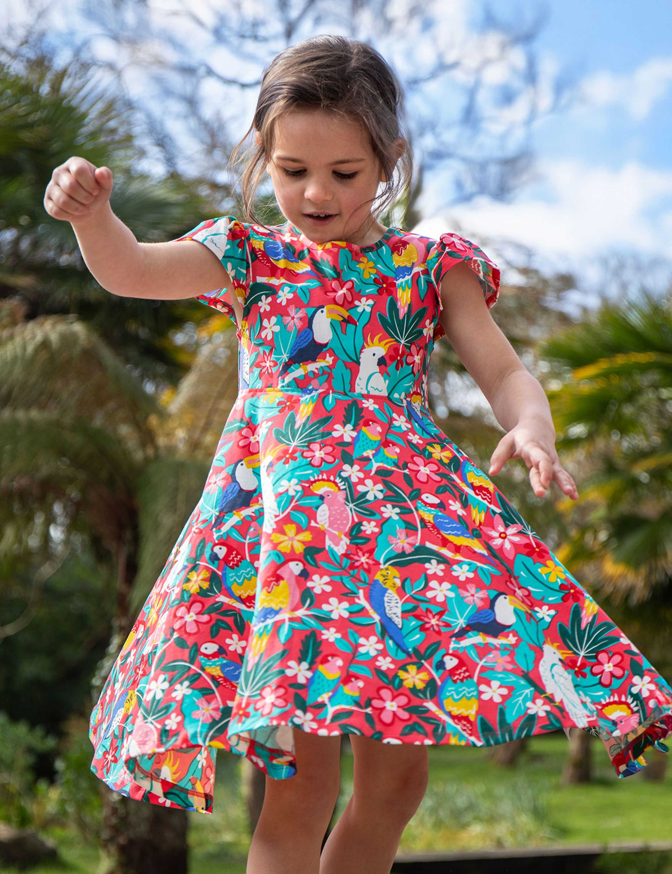 Cotton Rich Bird Print Dress (2-10 Yrs) 1 of 5