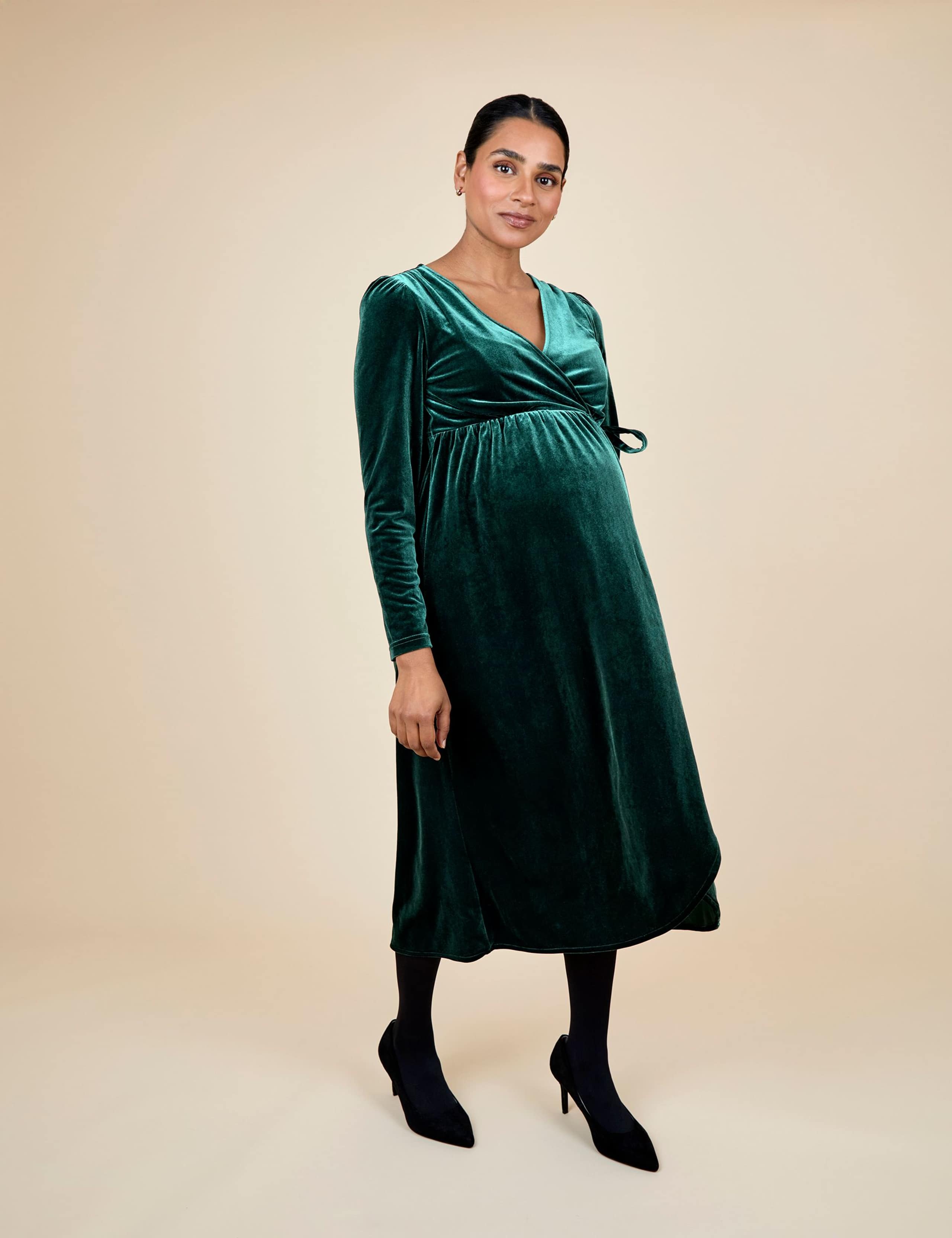 Maternity & Nursing Velvet Midi Wrap Dress 2 of 7