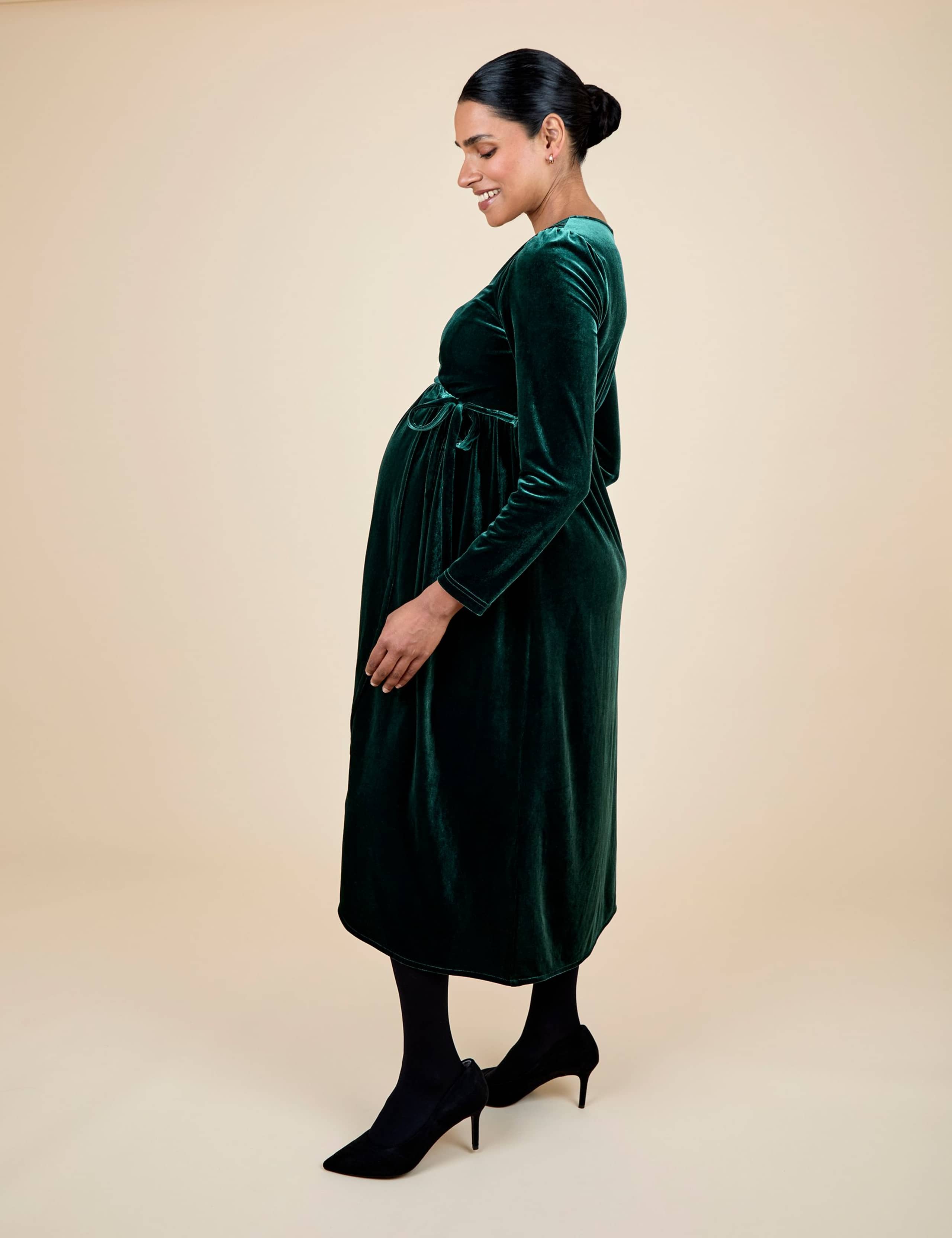 Maternity & Nursing Velvet Midi Wrap Dress 3 of 7