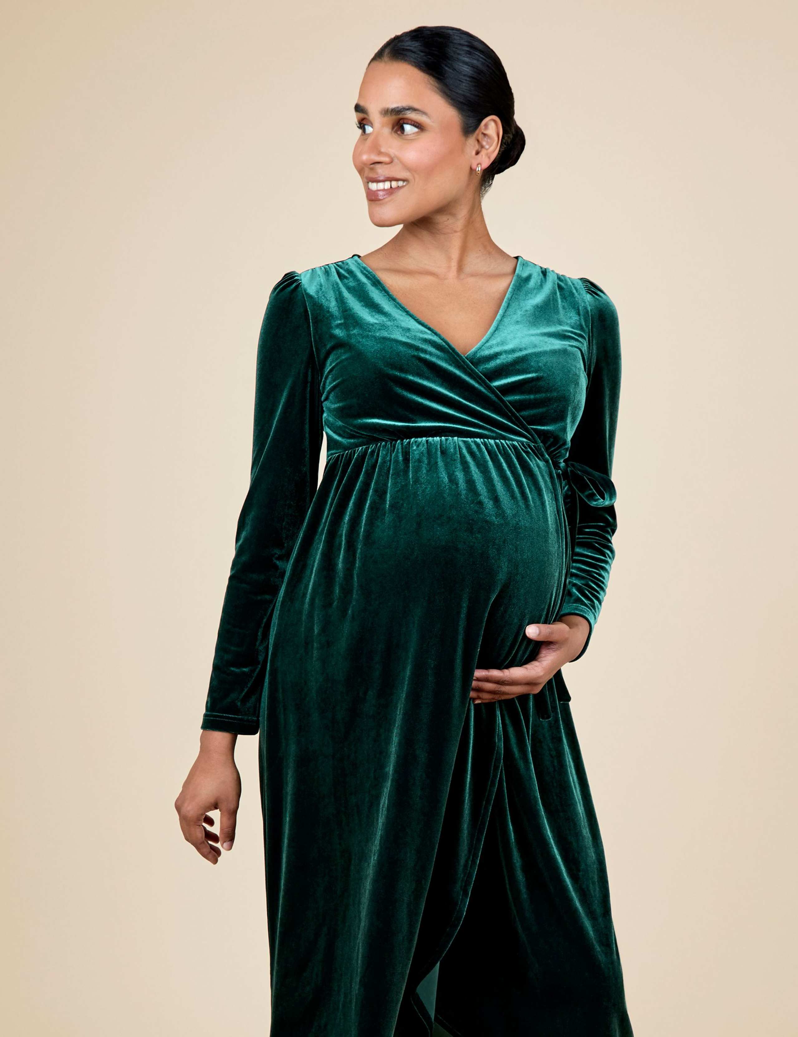 Maternity & Nursing Velvet Midi Wrap Dress 5 of 7