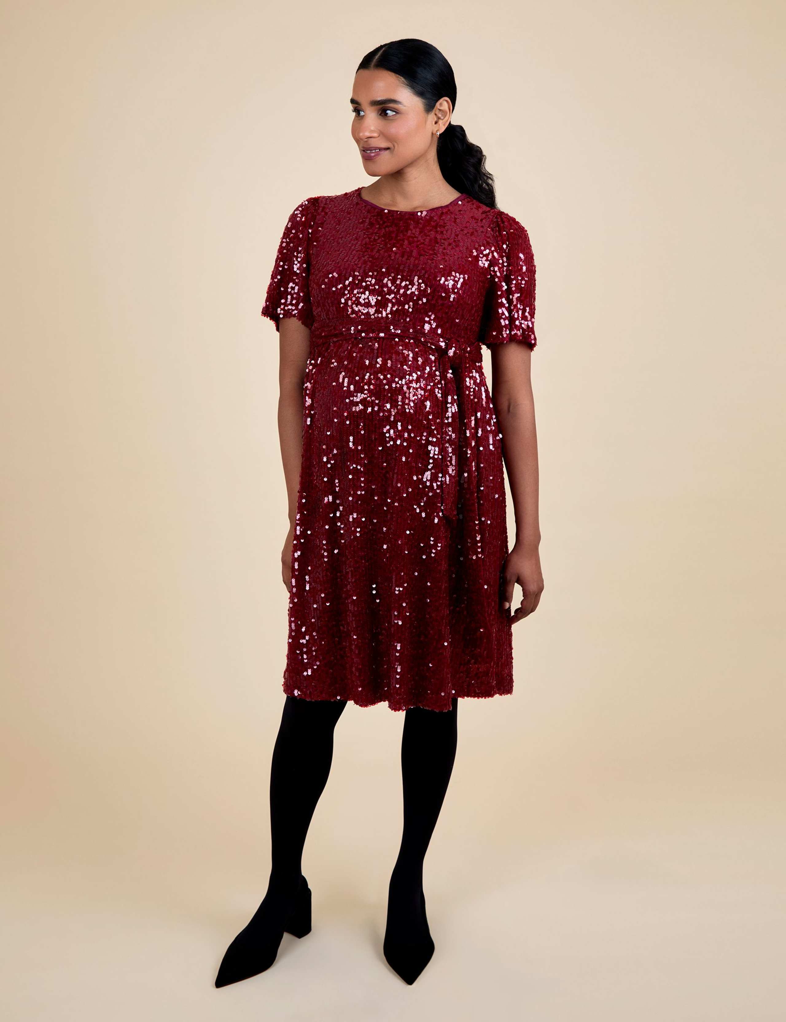 Maternity Sequin Knee Length Waisted Dress 2 of 5