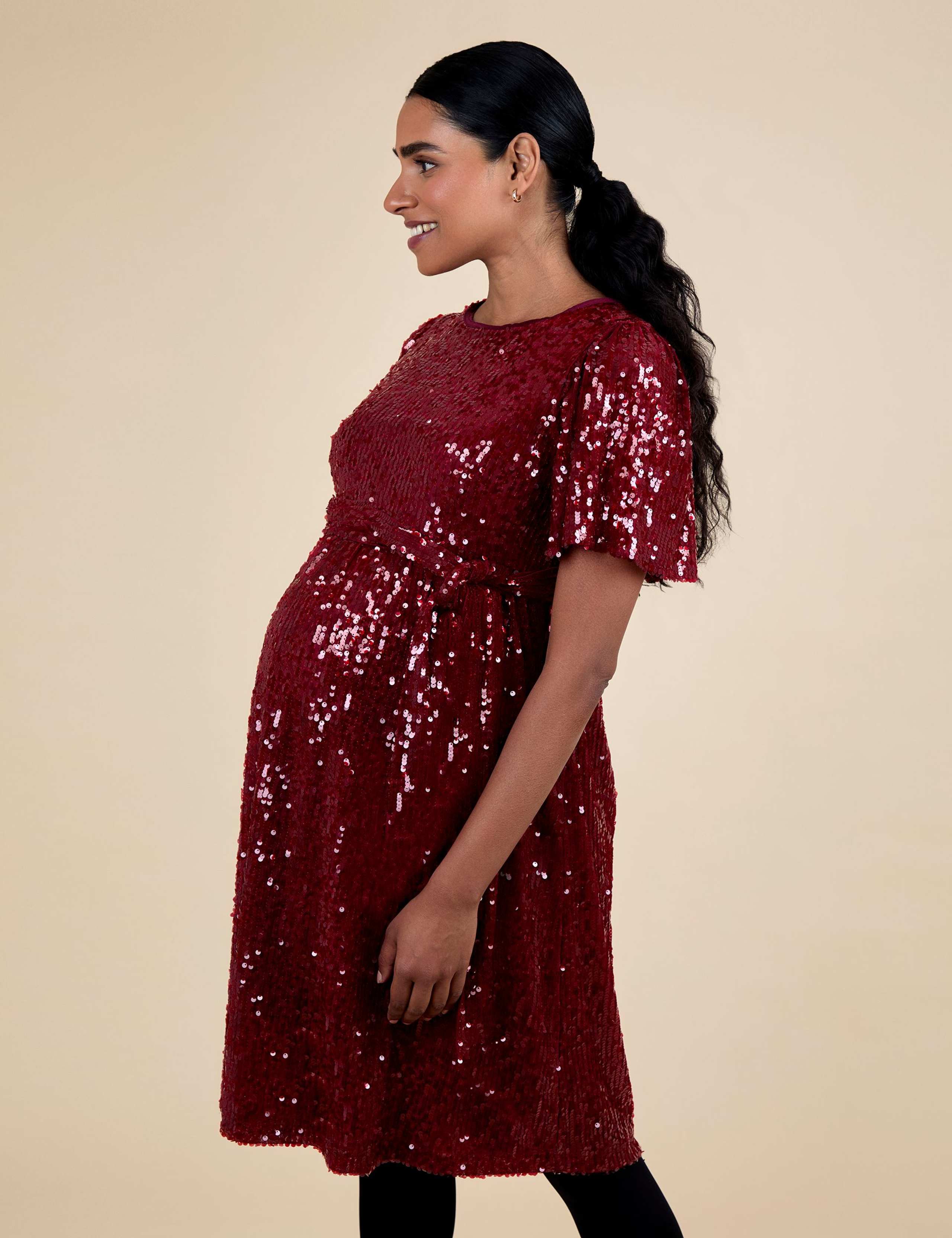 Maternity Sequin Knee Length Waisted Dress 3 of 5