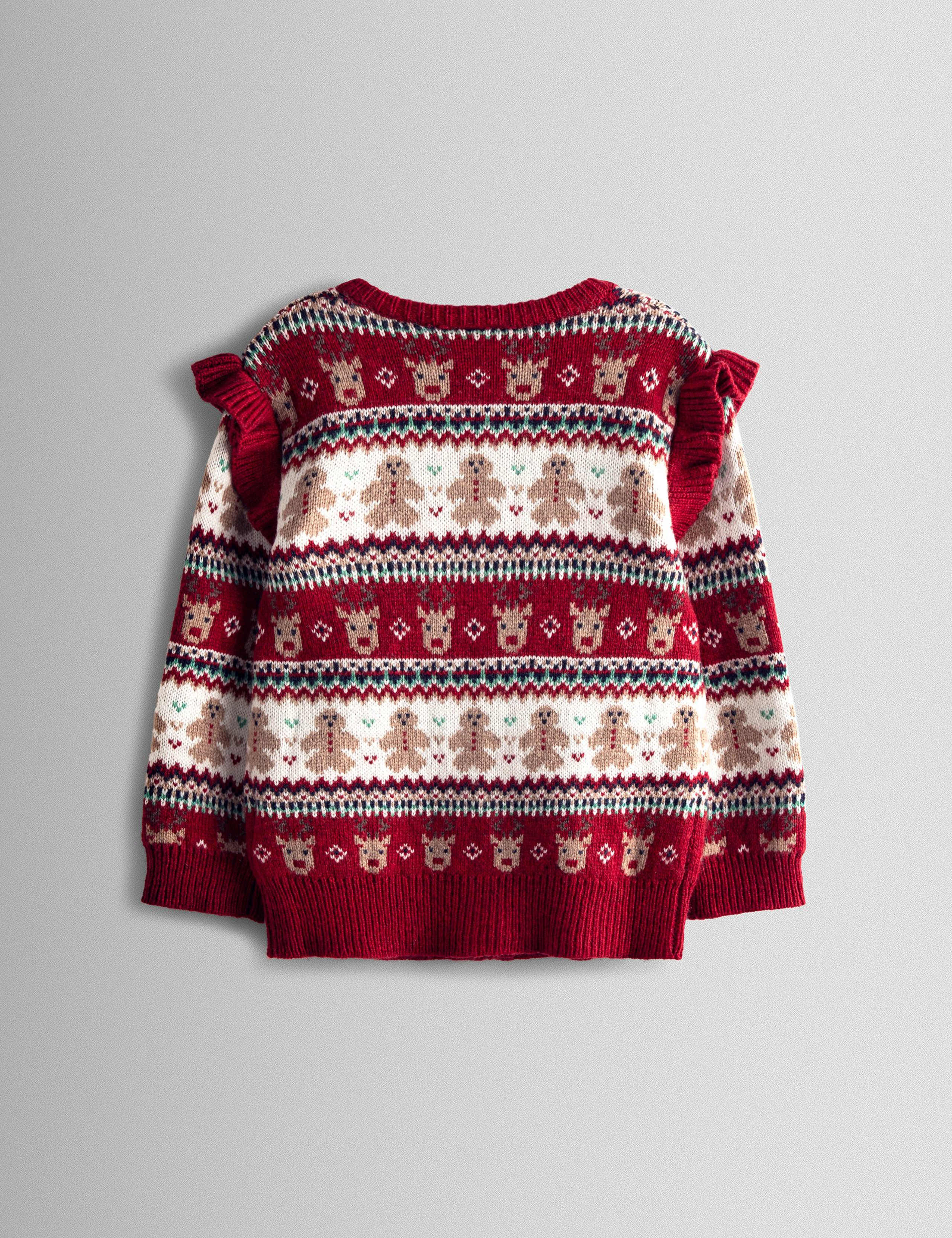 Reindeer Fair Isle Frill Knitted Cardigan (6 Mths-7 Yrs) 2 of 4