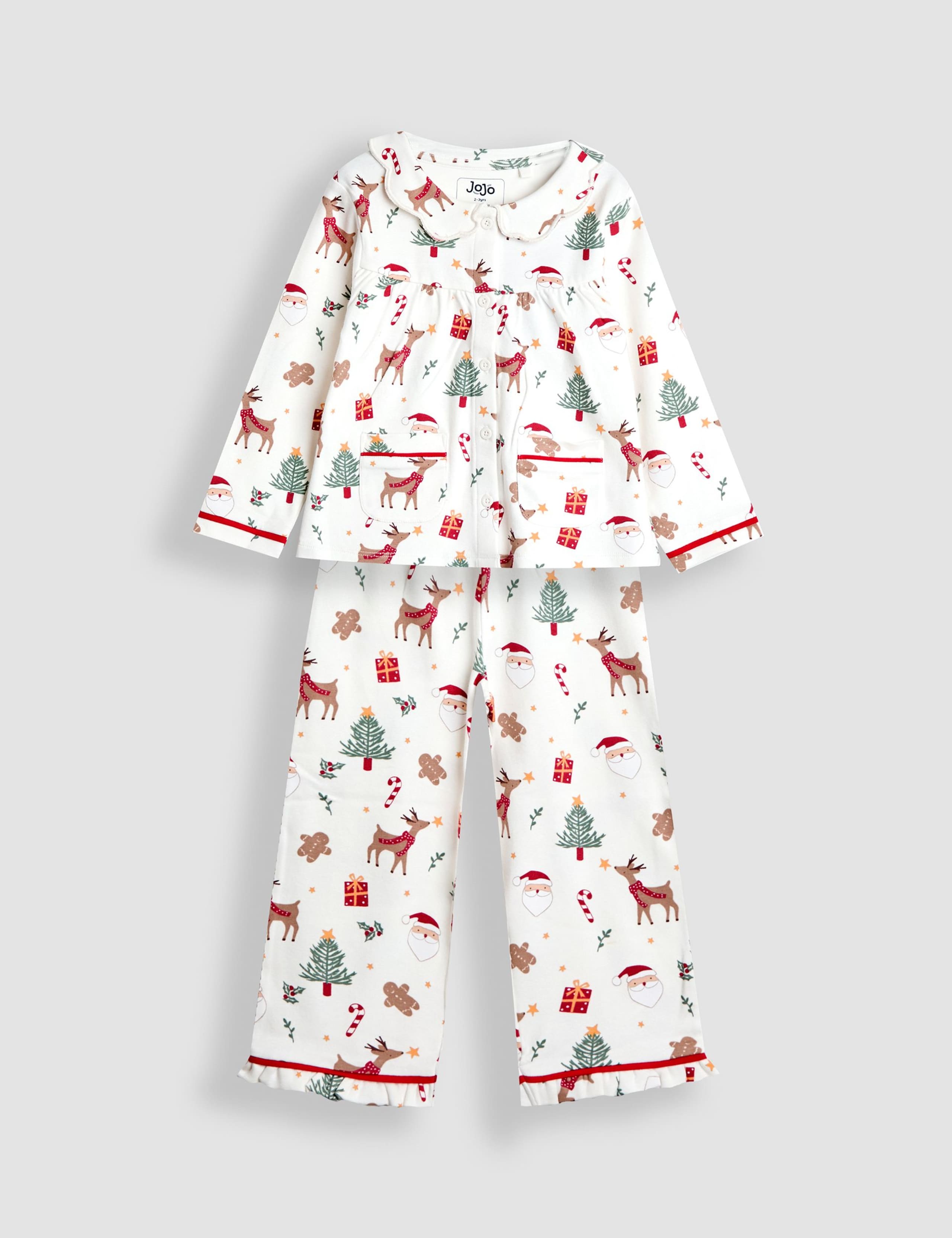 Pure Cotton Christmas Scallop Collar Pyjamas (12 Mths-7 Yrs) 1 of 7