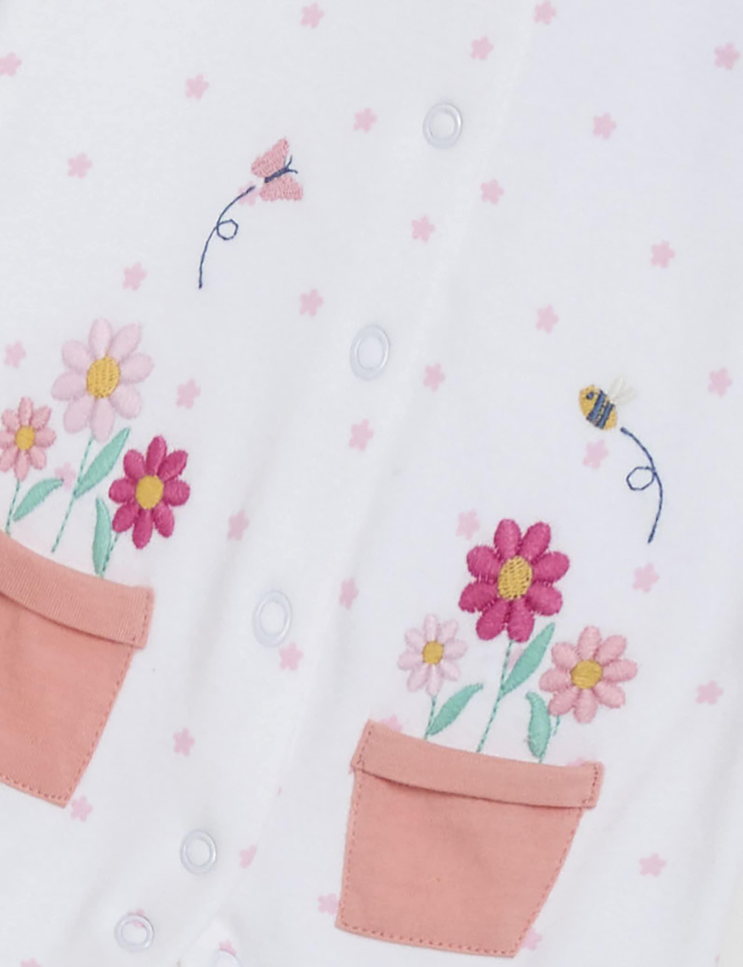 Pure Cotton Flower Pot Appliqué Sleepsuit (Newborn - 12 Mths) 2 of 3