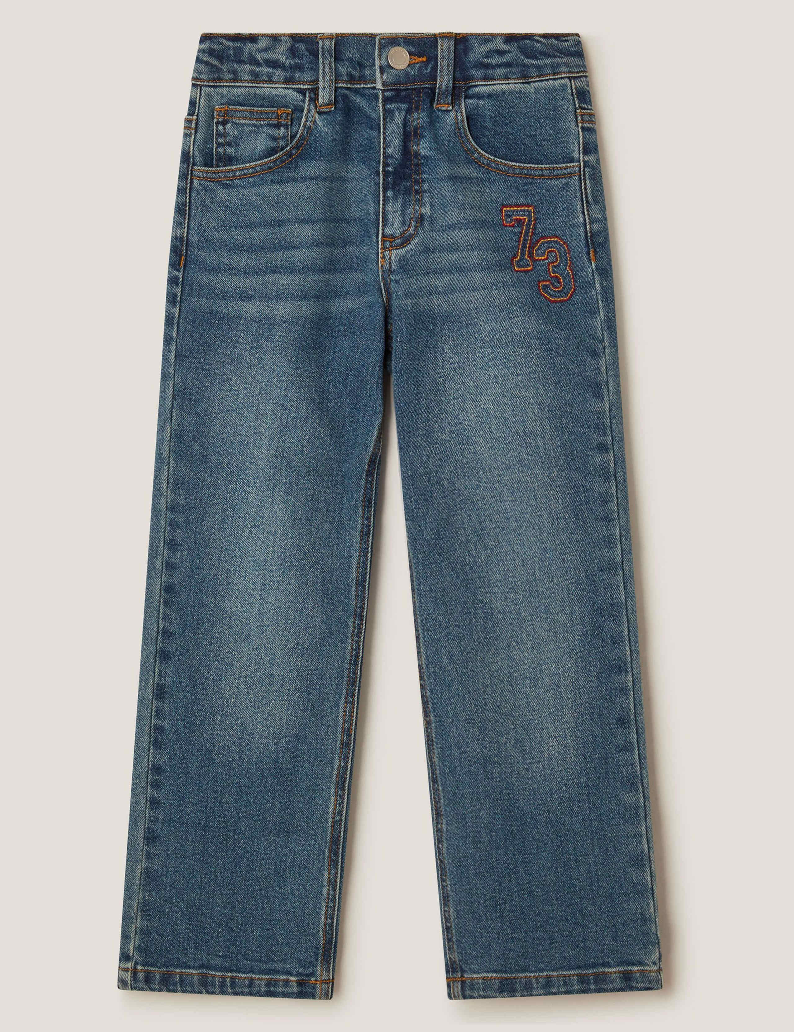 Straight Cotton Rich 73 Slogan Jeans (4-13 Years) 2 of 4