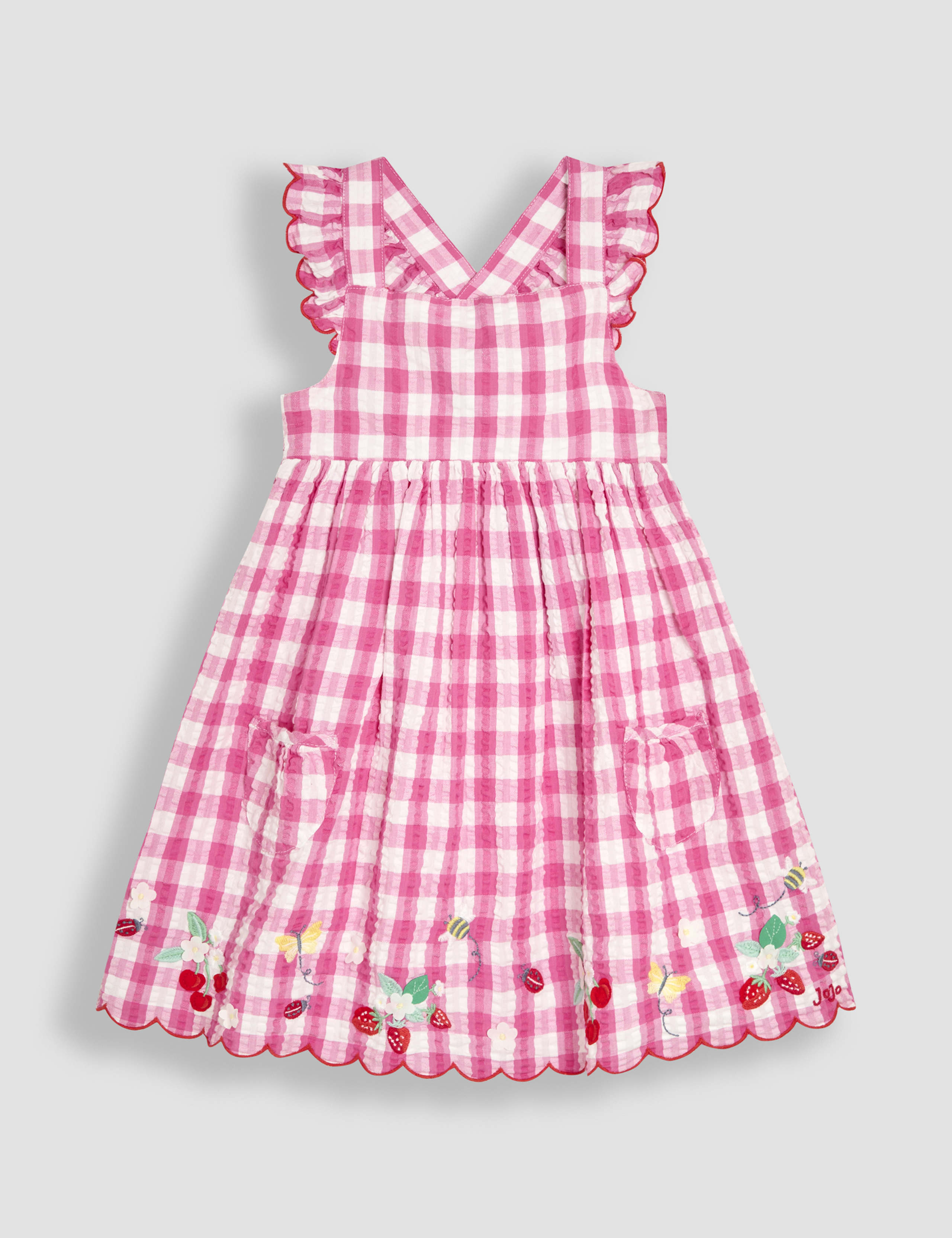 Pure Cotton Gingham Embroidered Dress (6 Mths - 5 Yrs) 1 of 3