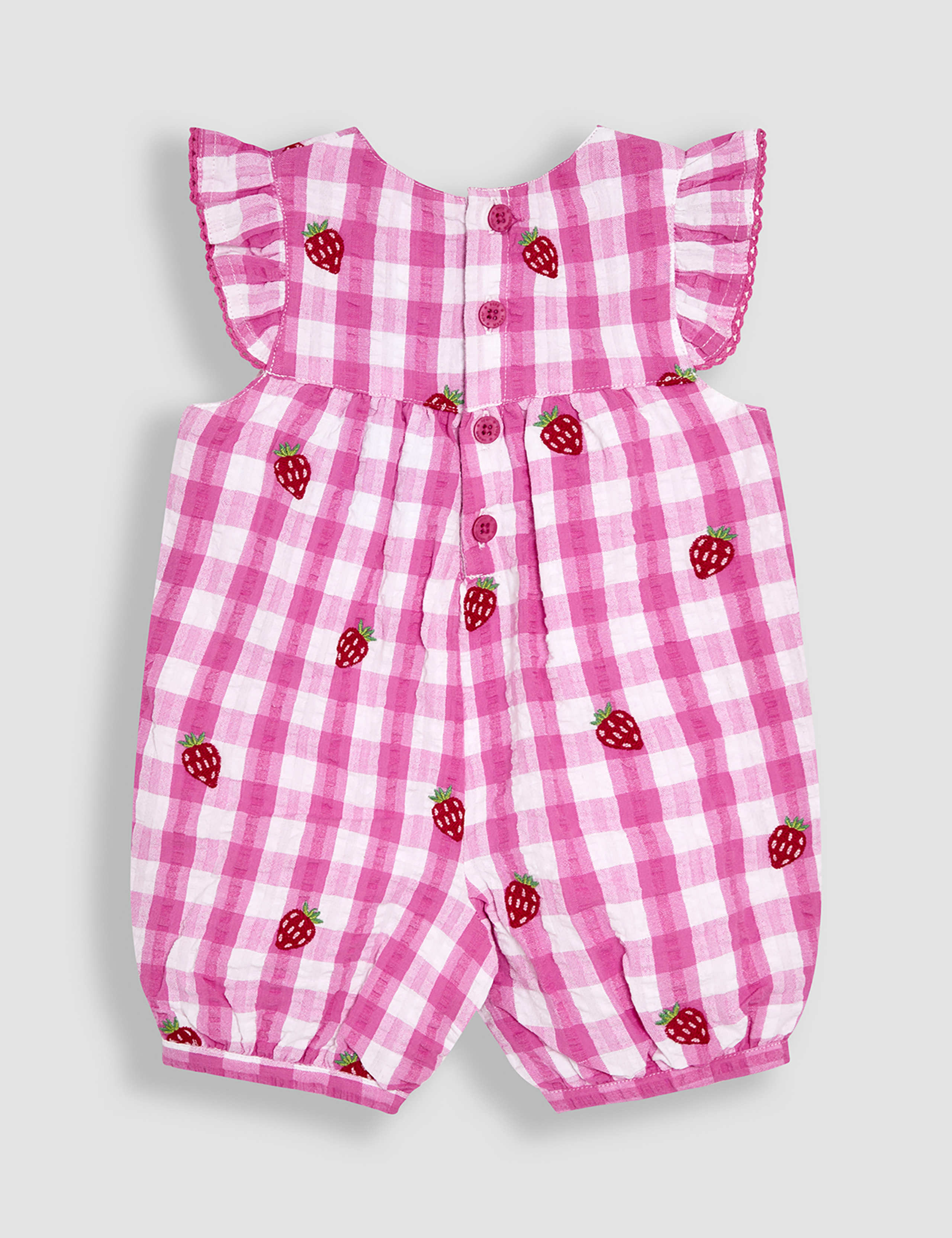 Pure Cotton Strawberry Gingham Romper (0-24 Mths) 2 of 3