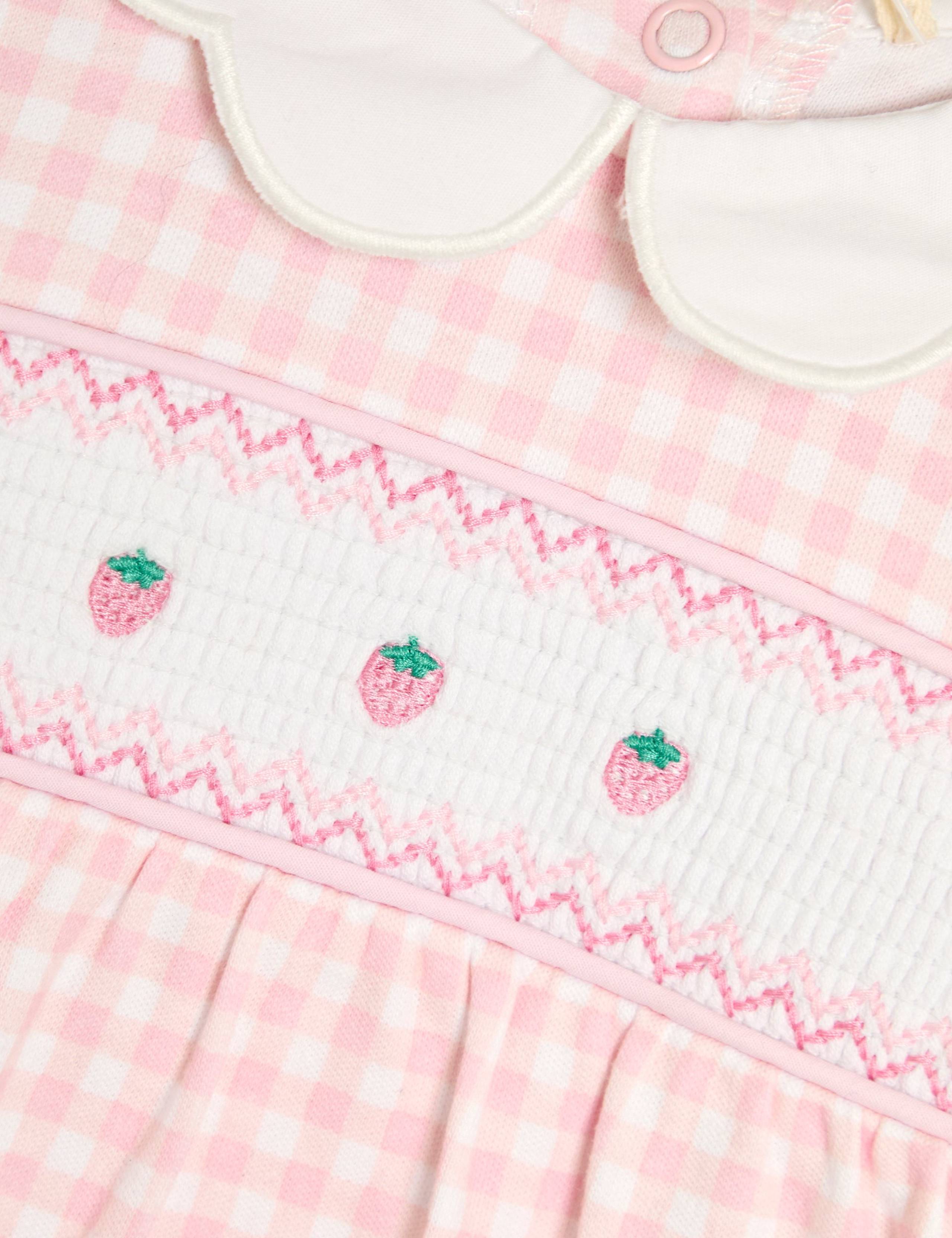 Pure Cotton Checked Strawberry Sleepsuit (0-12 Mths) 2 of 3