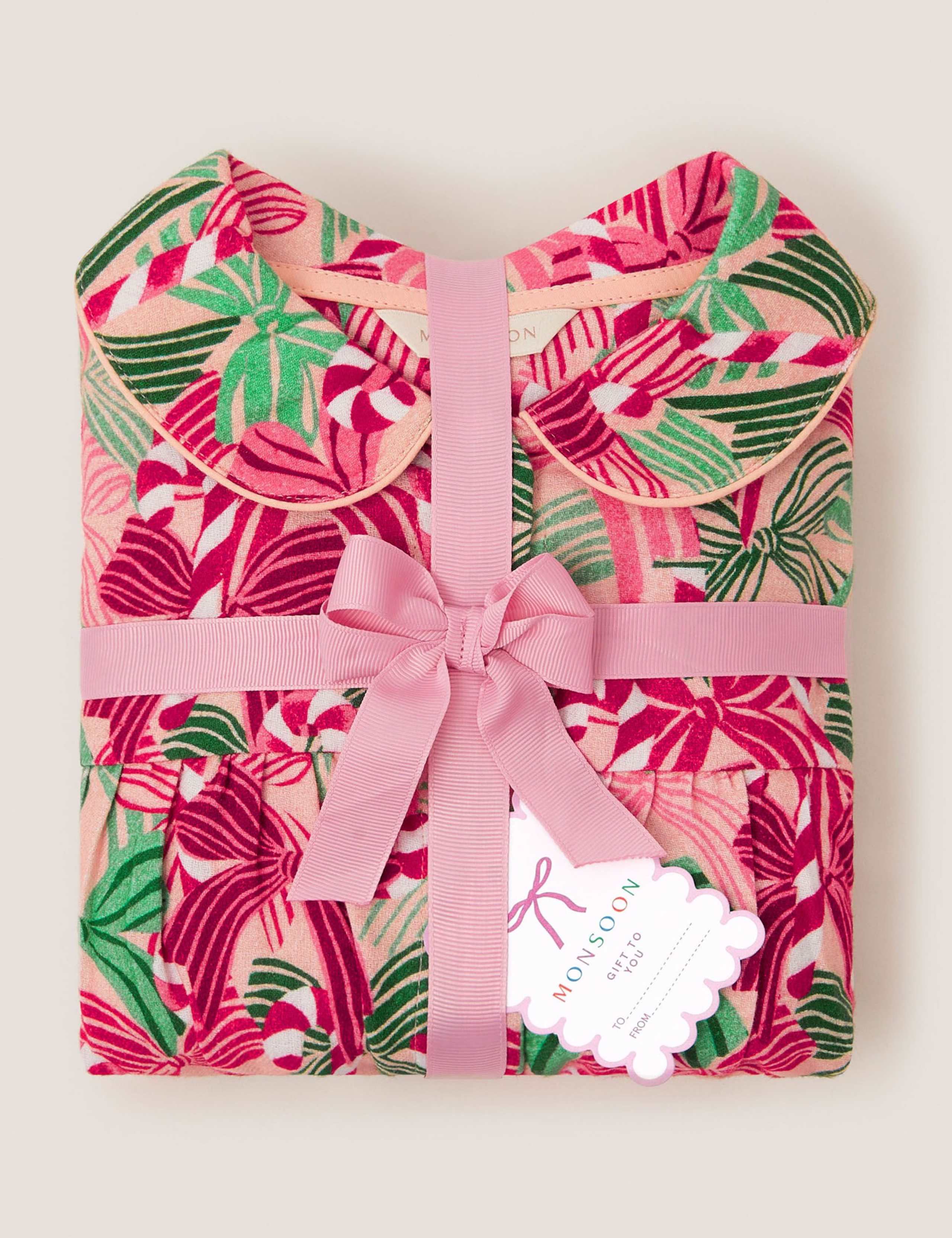 Pure Cotton Bow Candy Cane Print Pyjamas (3-13 Yrs) 2 of 5