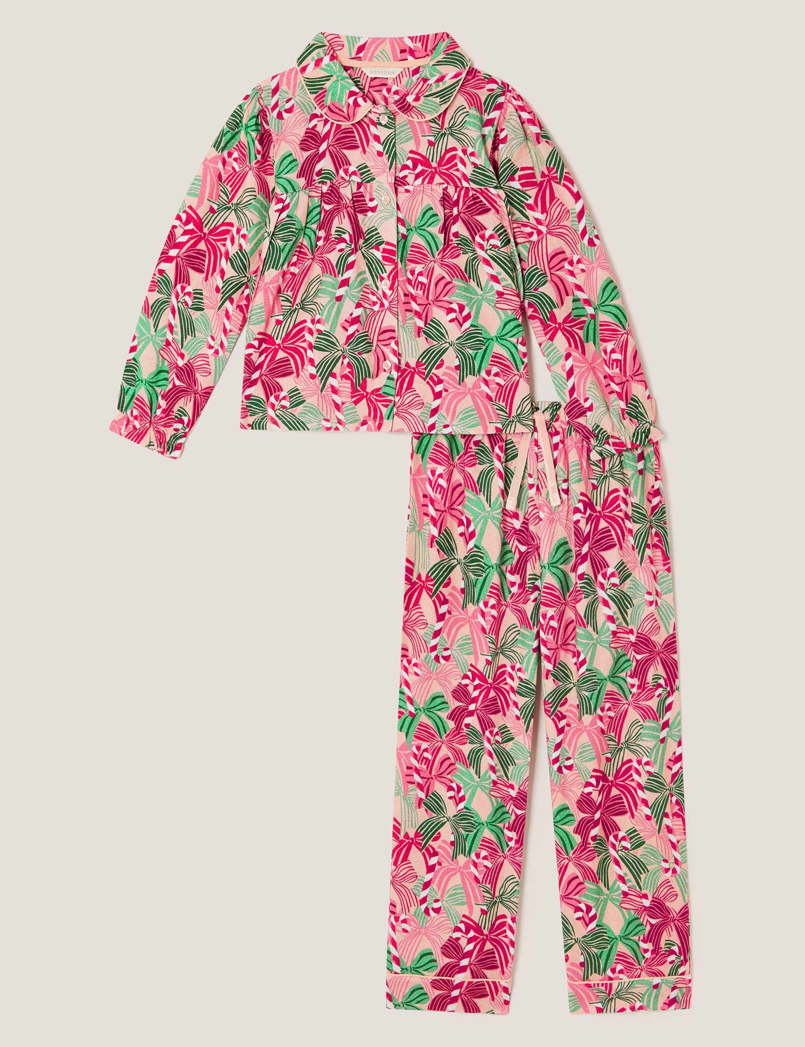 Pure Cotton Bow Candy Cane Print Pyjamas (3-13 Yrs) 4 of 5