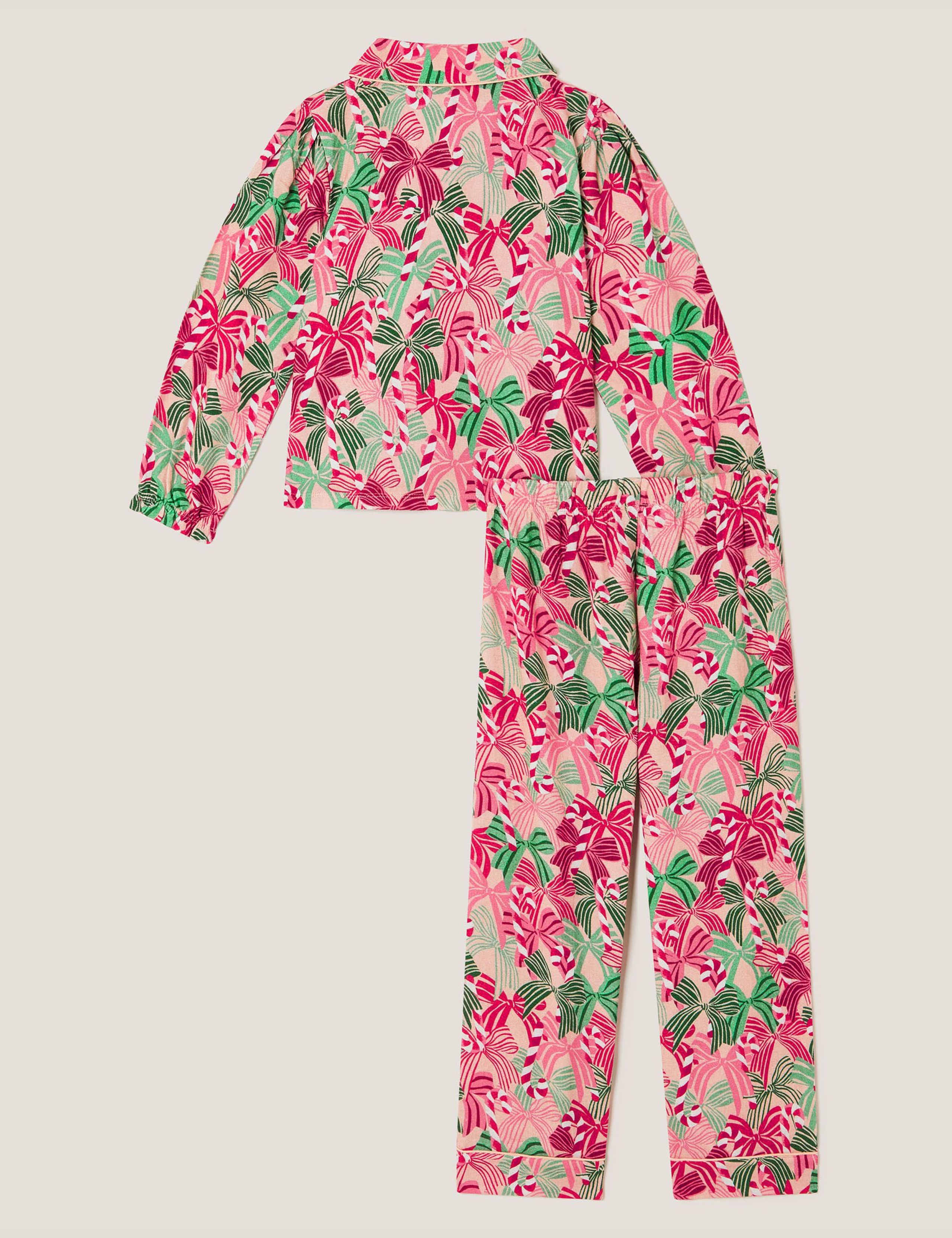 Pure Cotton Bow Candy Cane Print Pyjamas (3-13 Yrs) 5 of 5