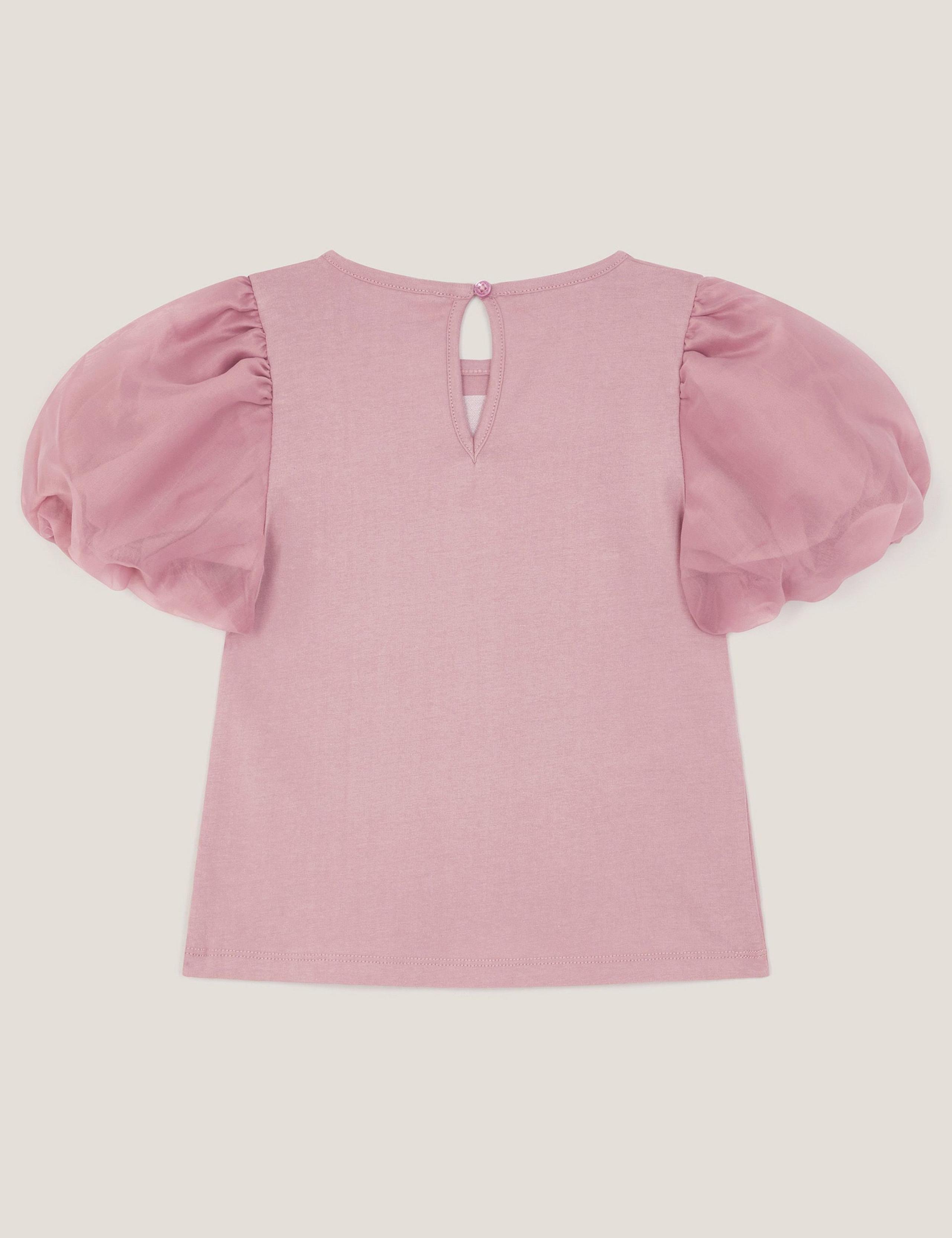 Pure Cotton Sequin Bow Puff Sleeve T-Shirt (3-13 Yrs) 3 of 4