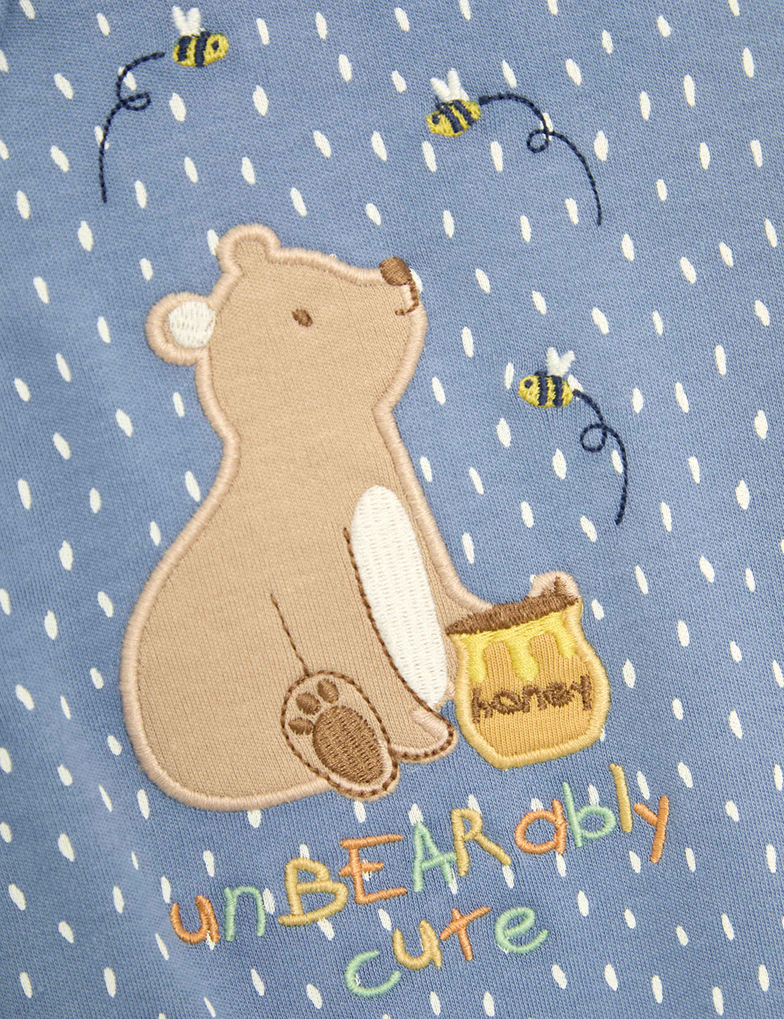 Pure Cotton Bear Applique Zip Sleepsuit (0-12 Mths) 2 of 3