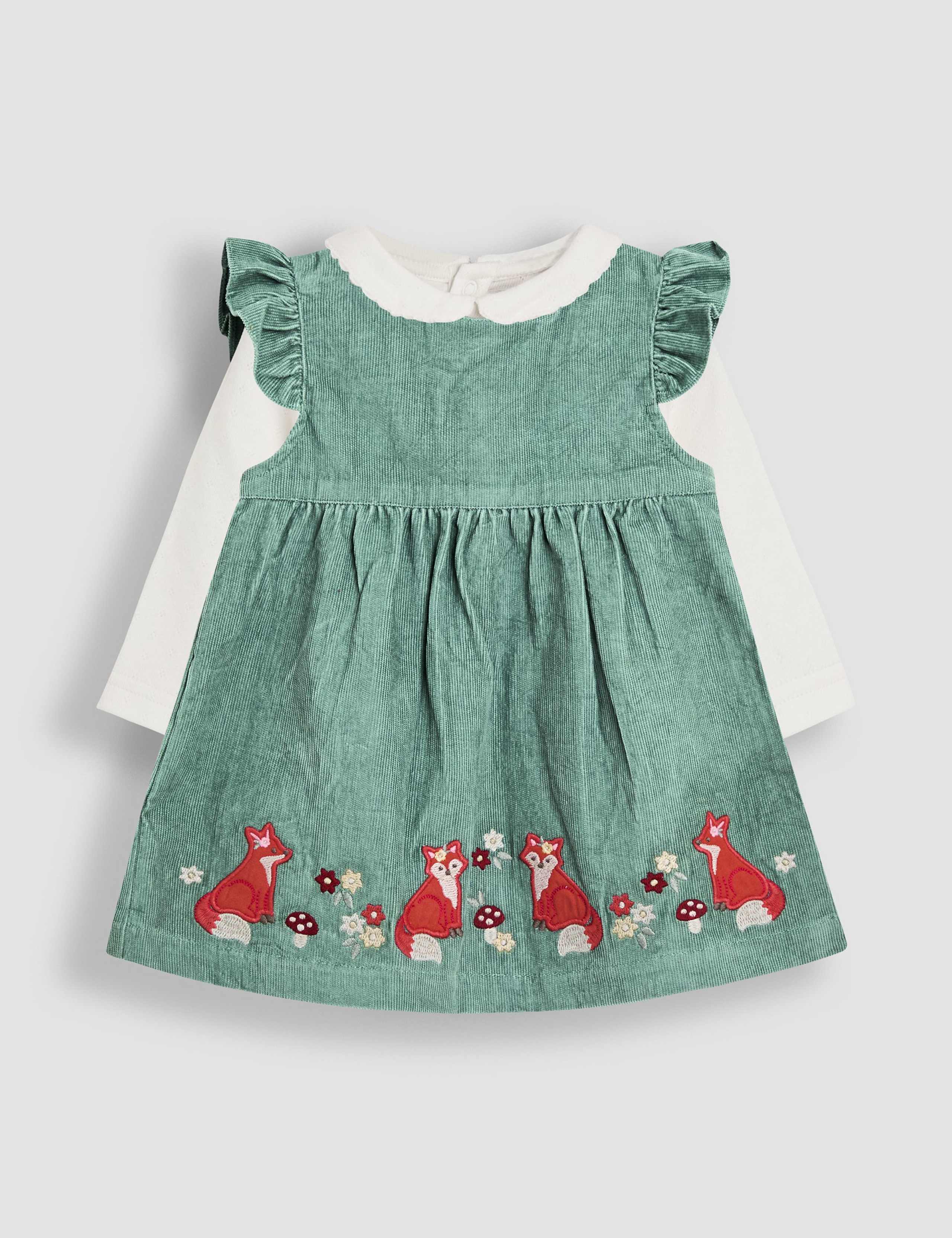 2pc Pure Cotton Fox Appliqué Dress Outfit (0-24 Mths) 1 of 5