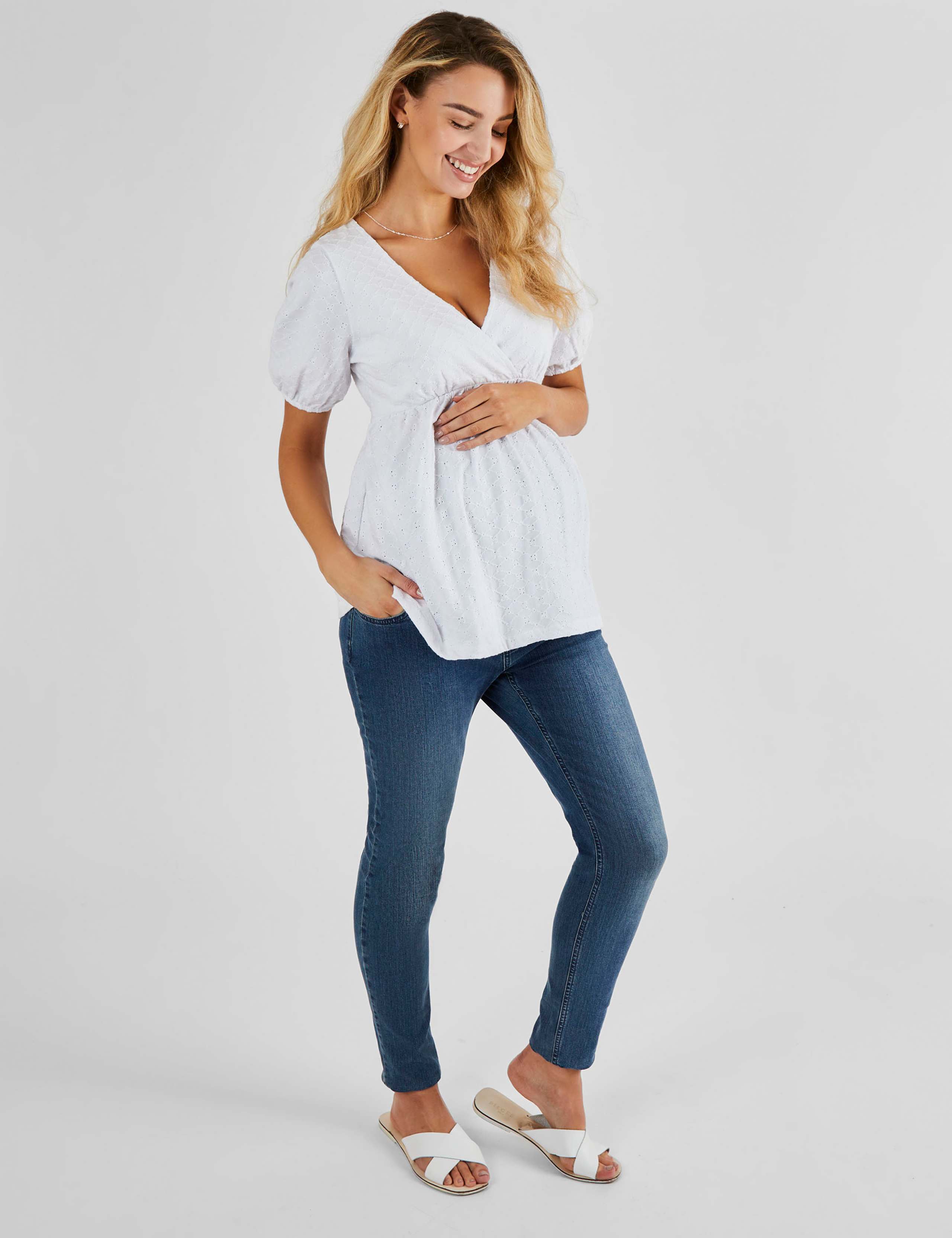 Cotton Rich Broderie V-Neck Maternity Top 3 of 4