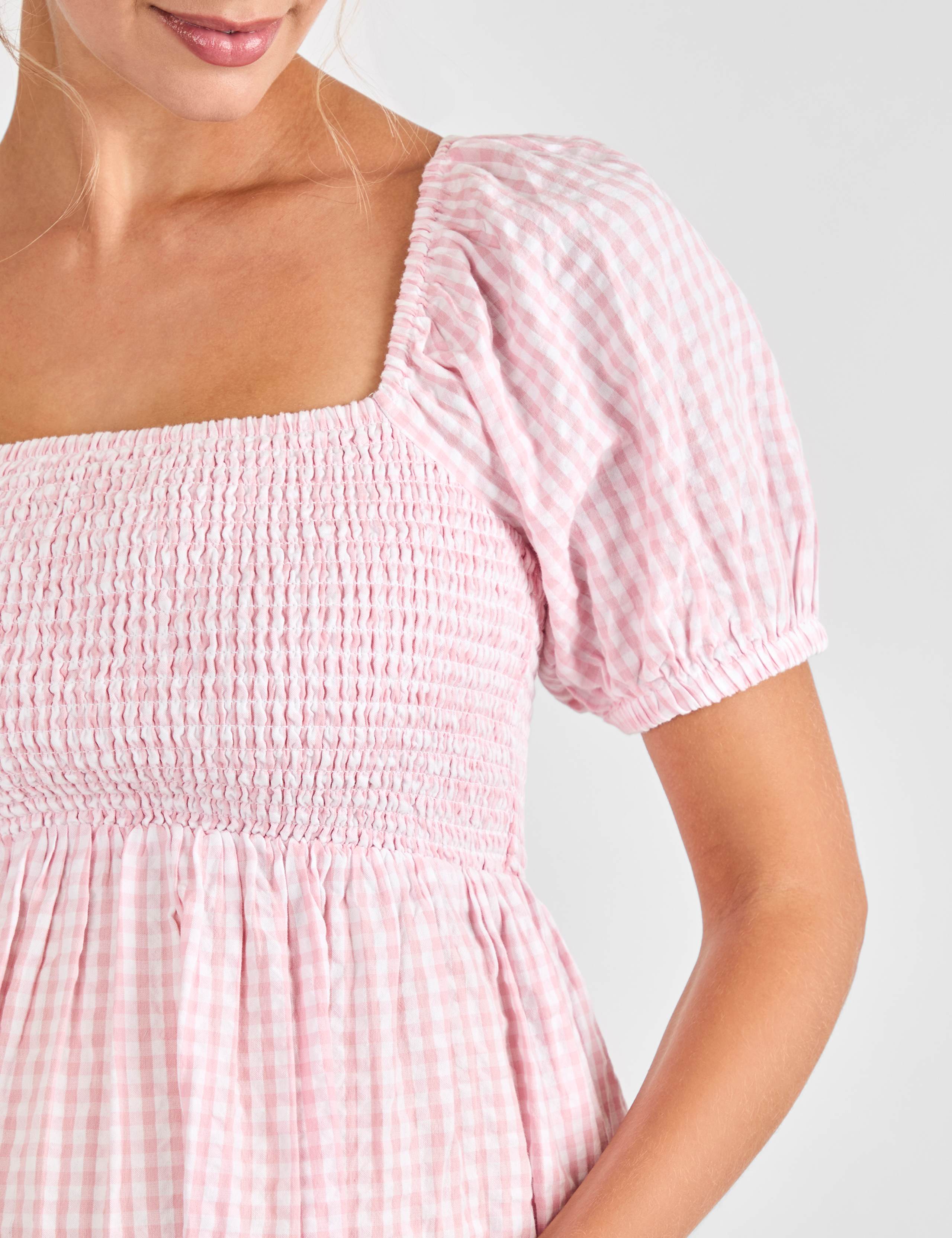 Maternity Pure Cotton Gingham Midi Smock Dress 3 of 4
