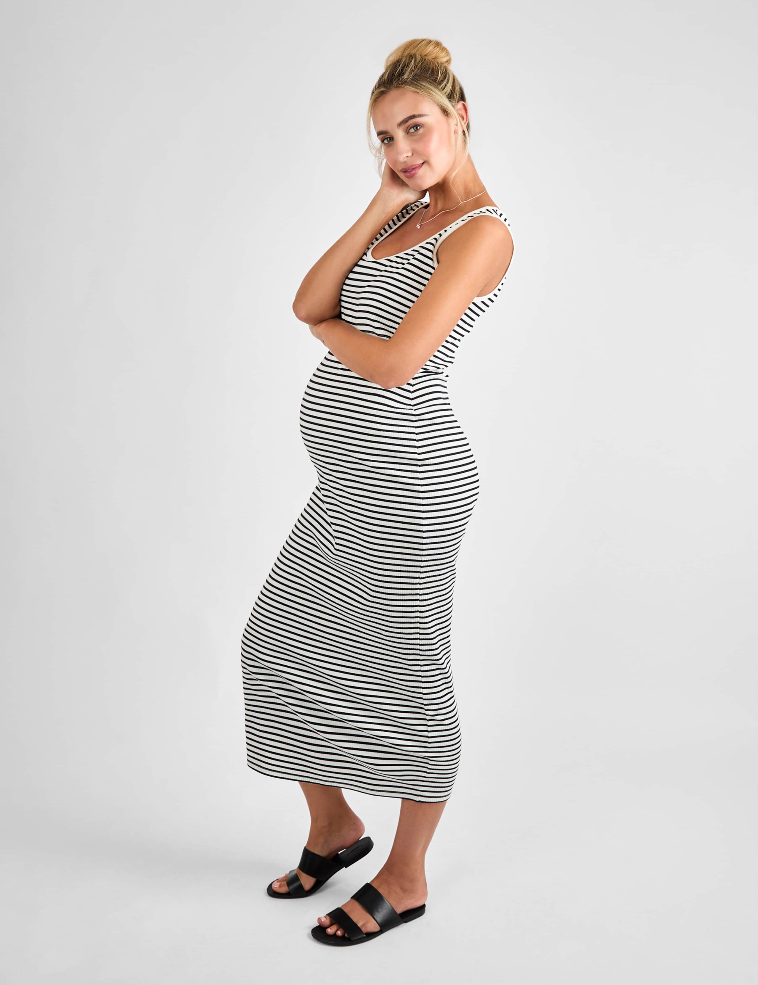 Maternity Cotton Rich Striped Ribbed Maxi Dress 2 of 4