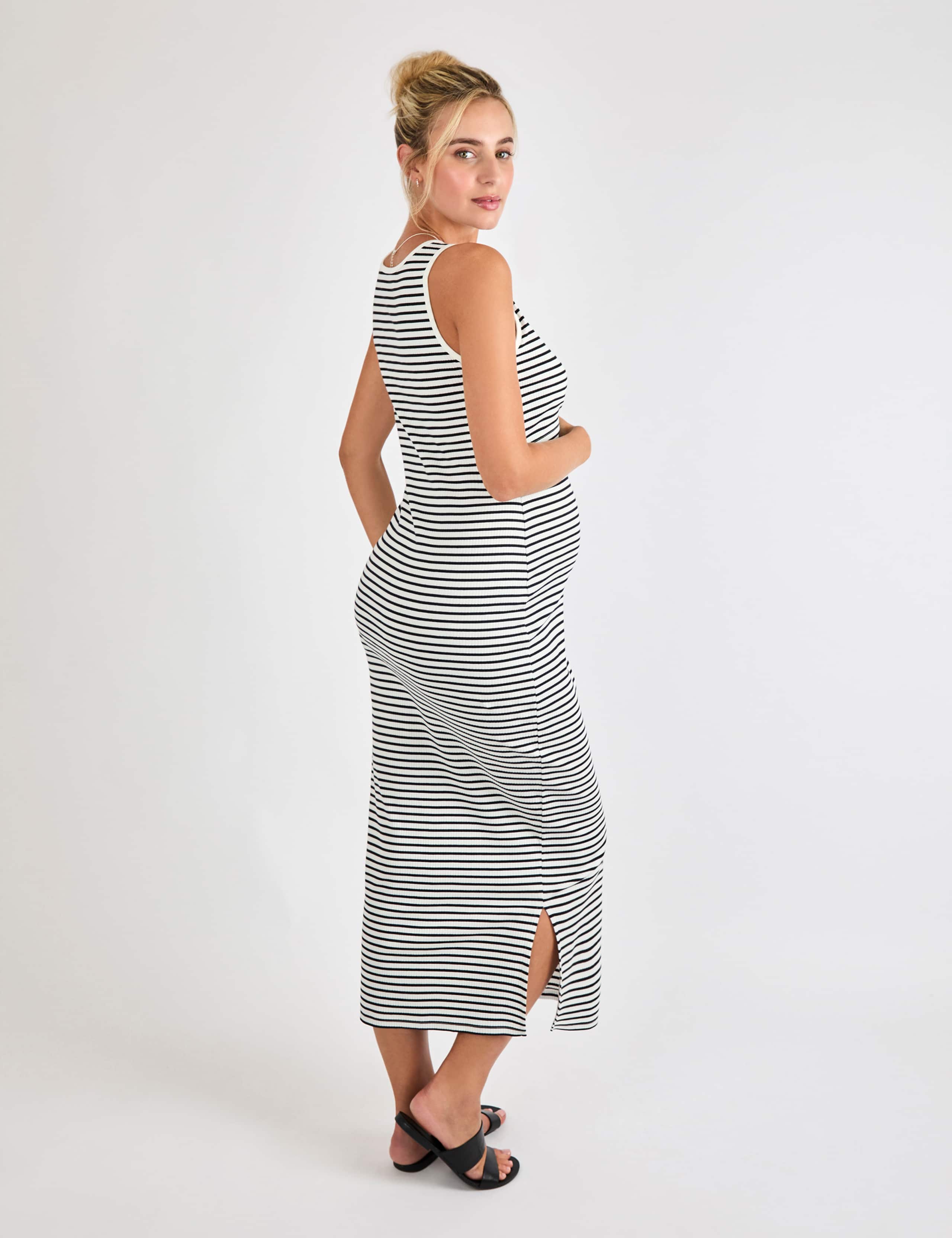 Maternity Cotton Rich Striped Ribbed Maxi Dress 3 of 4