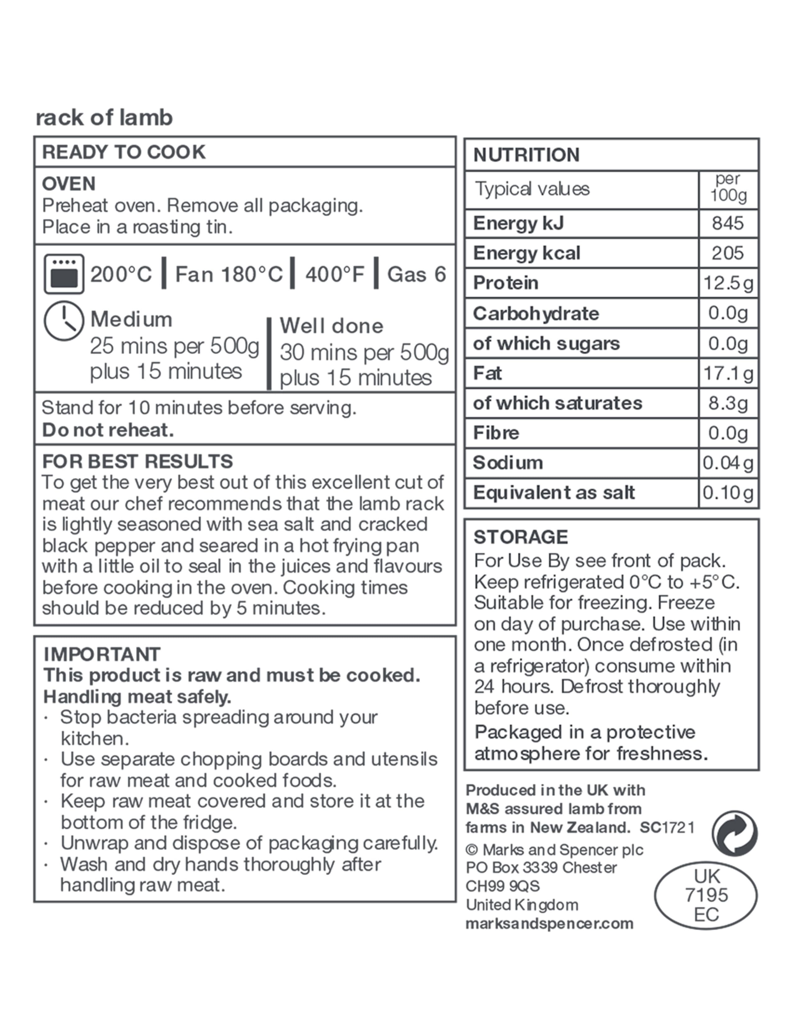 Rack of British or New Zealand Lamb (Serves 2) - (Last Collection Date 30th September 2020) 3 of 3