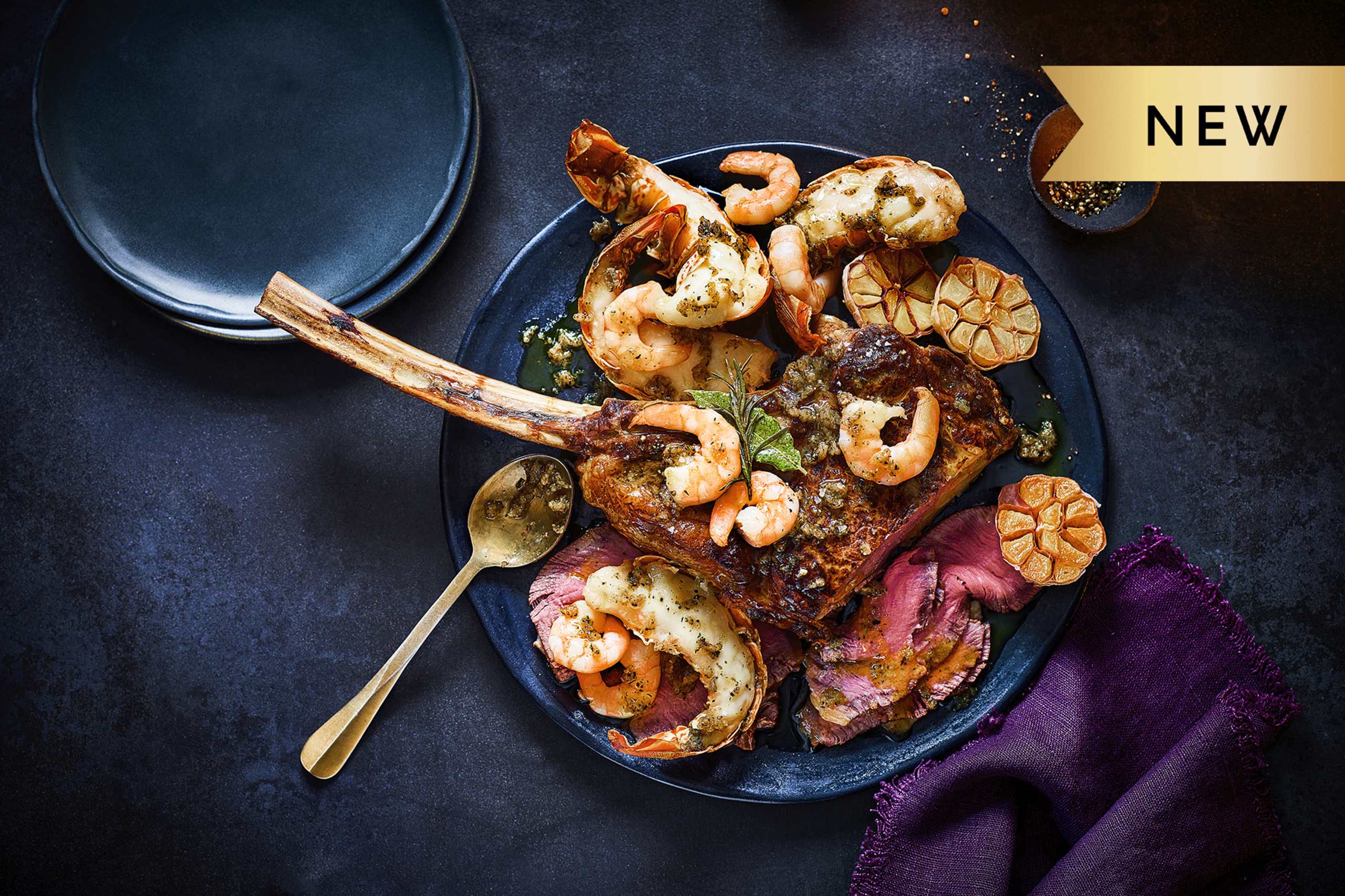 Collection Surf & Turf Beef Tomahawk with Garlic Butter (Serves 4) 1 of 2