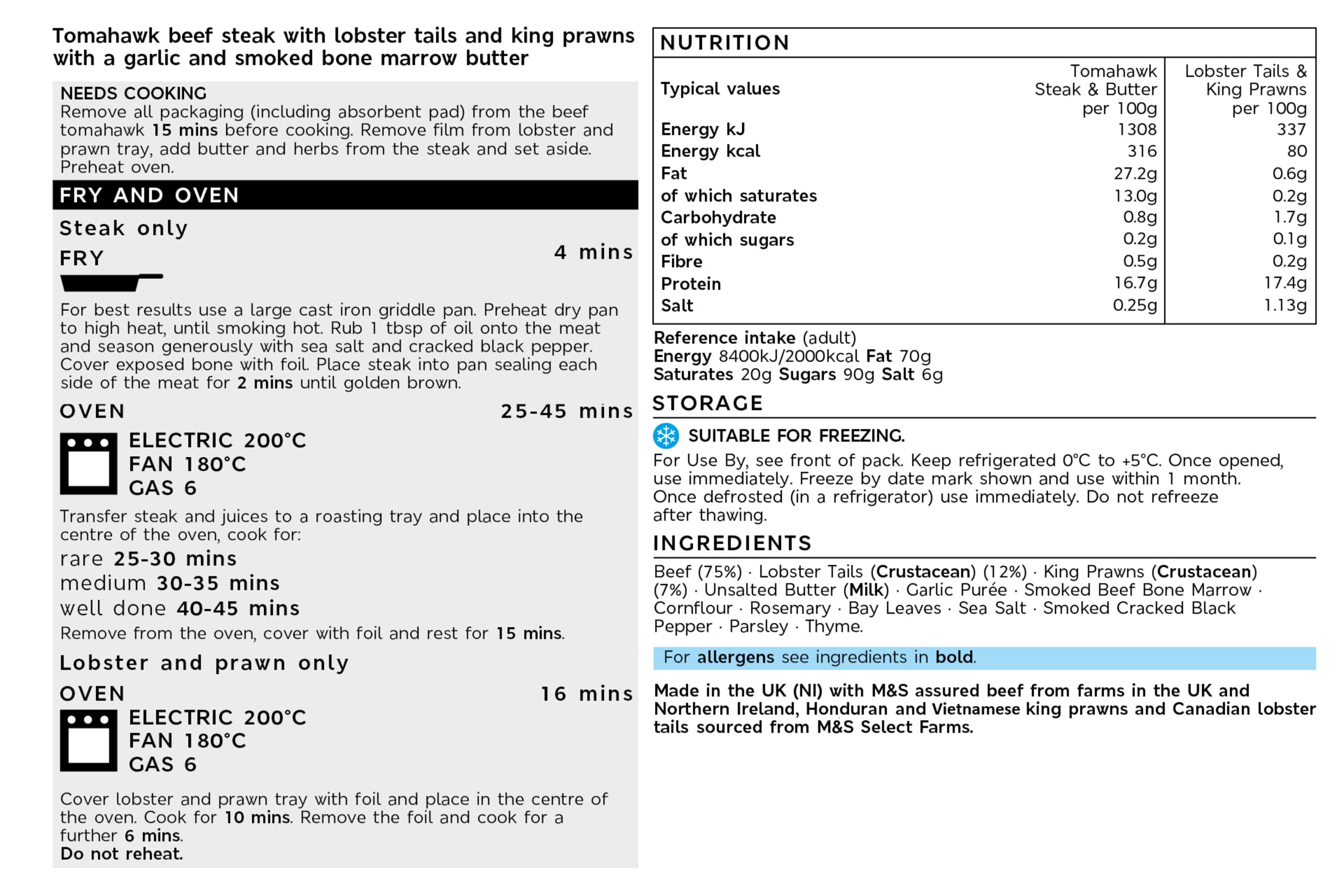 Collection Surf & Turf Beef Tomahawk with Garlic Butter (Serves 4) 2 of 2