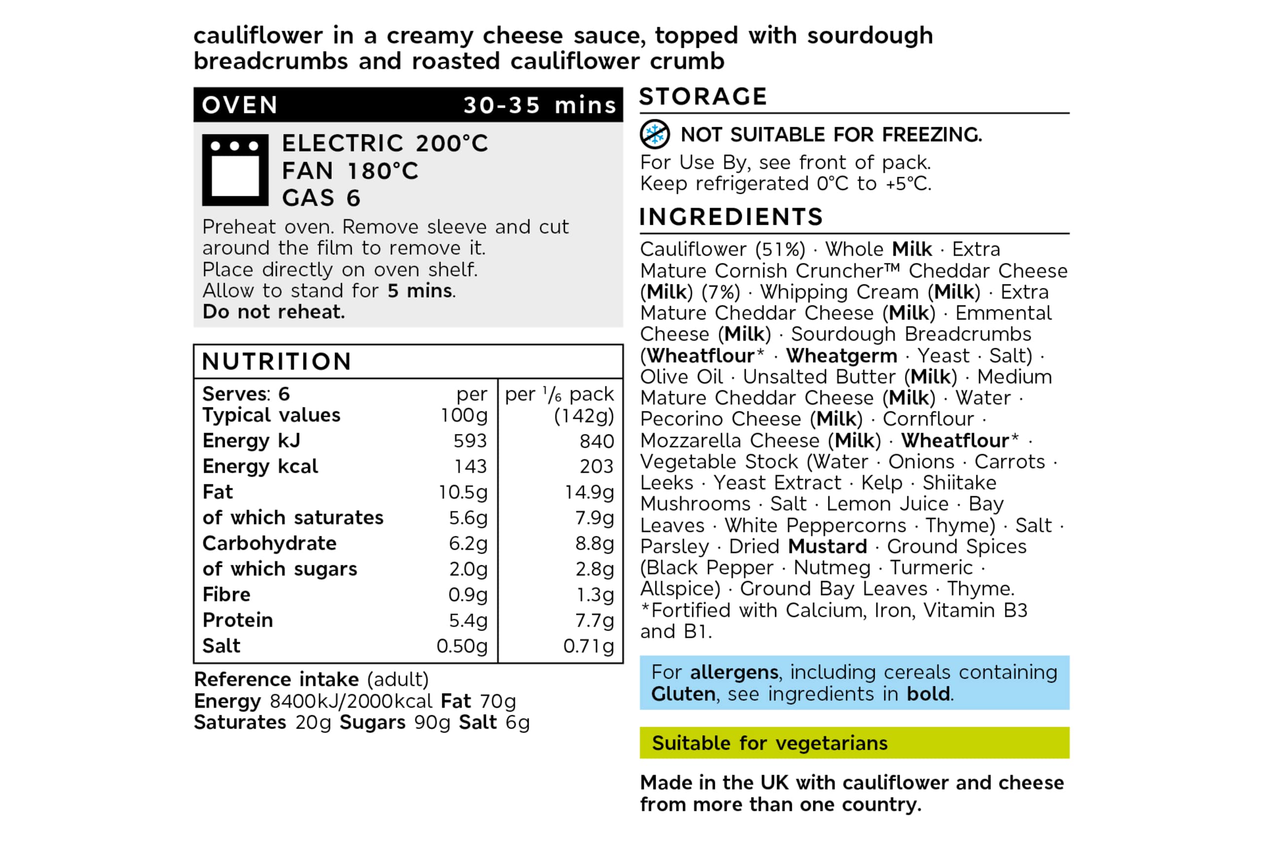 Collection Rich & Cheesy Four Cheese Cauliflower Gratin (Serves 6) 2 of 2