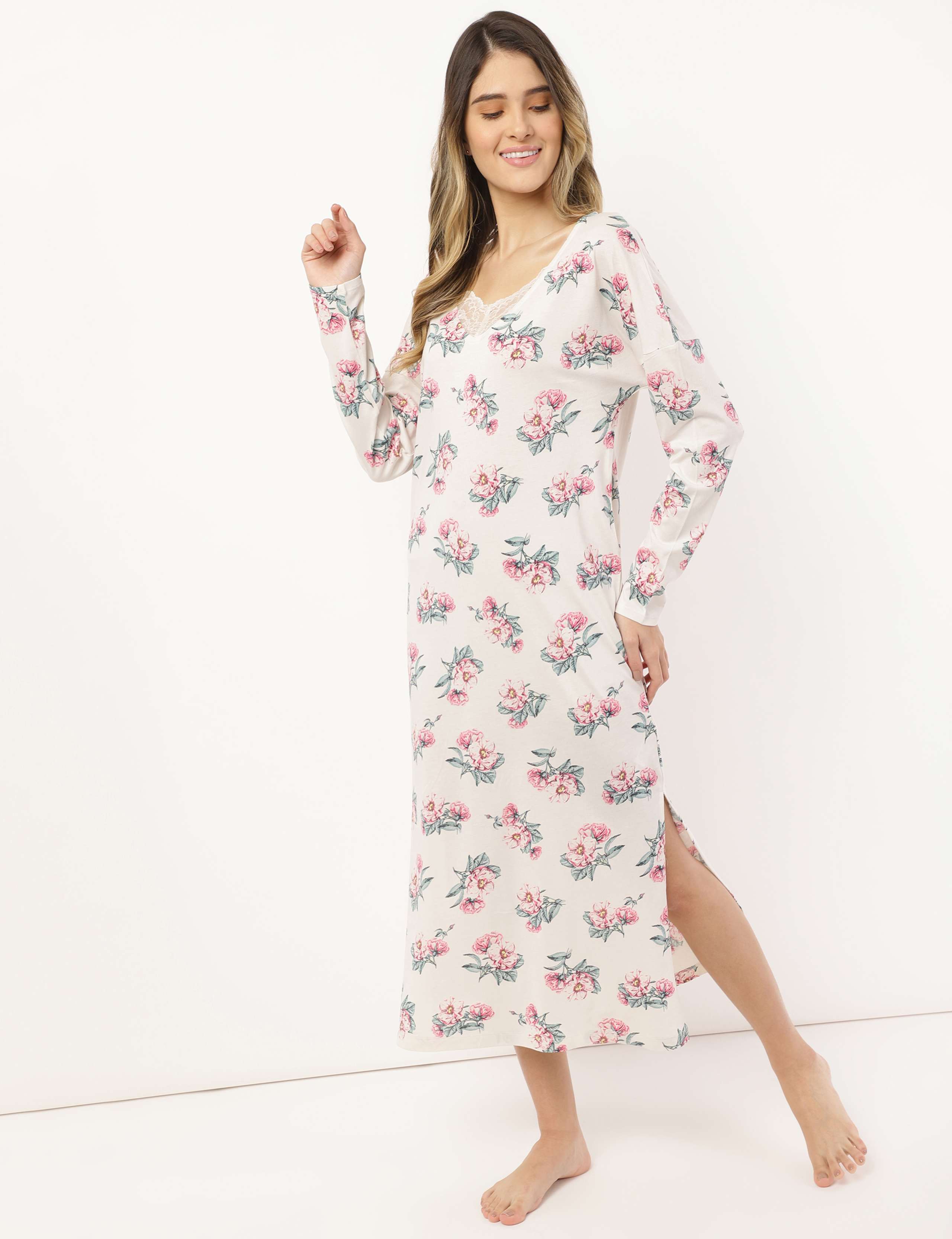 Cotton Modal Floral Long Nightdress 1 of 4
