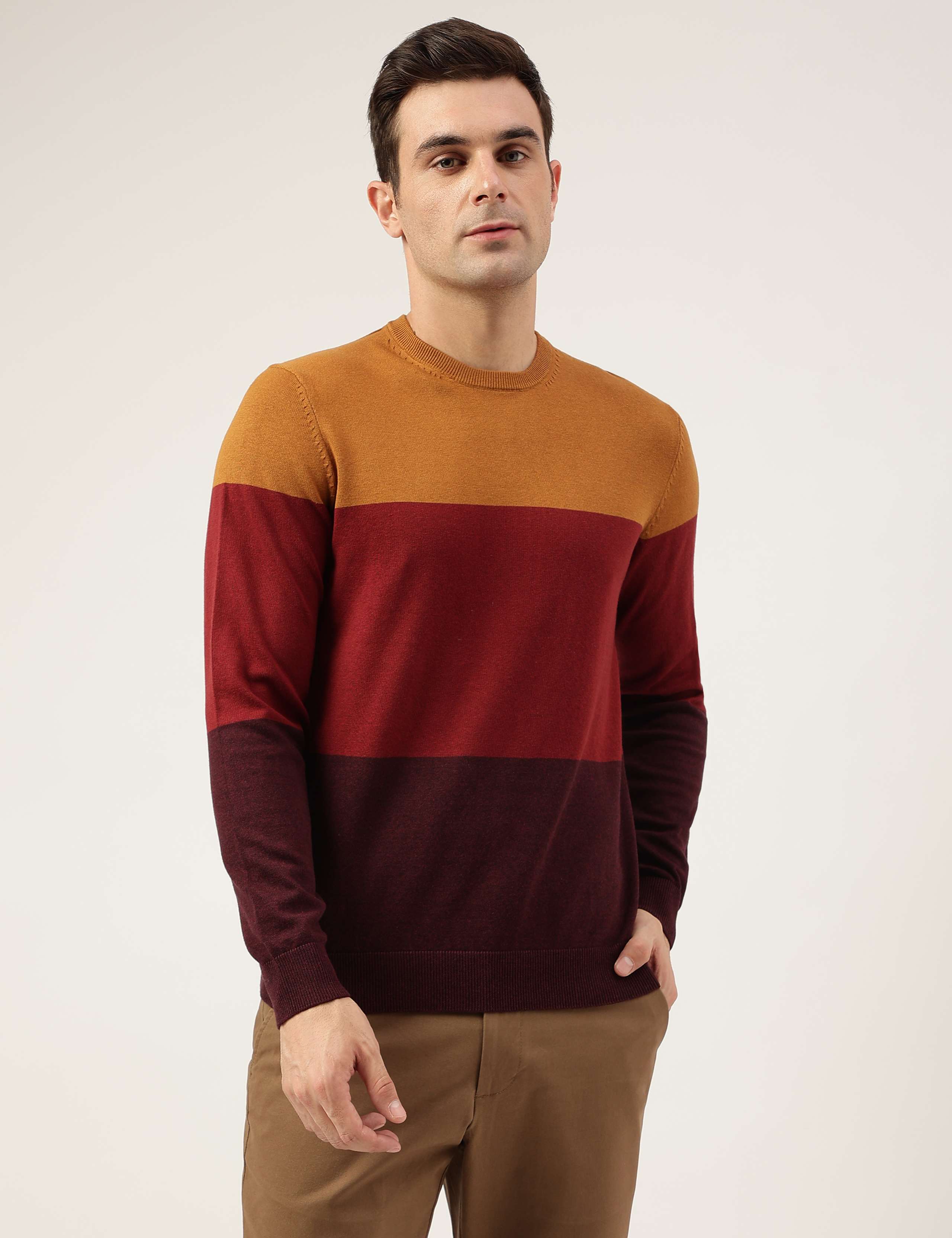 Pure Cotton Colour Block Crew Neck Jumper 6 of 6