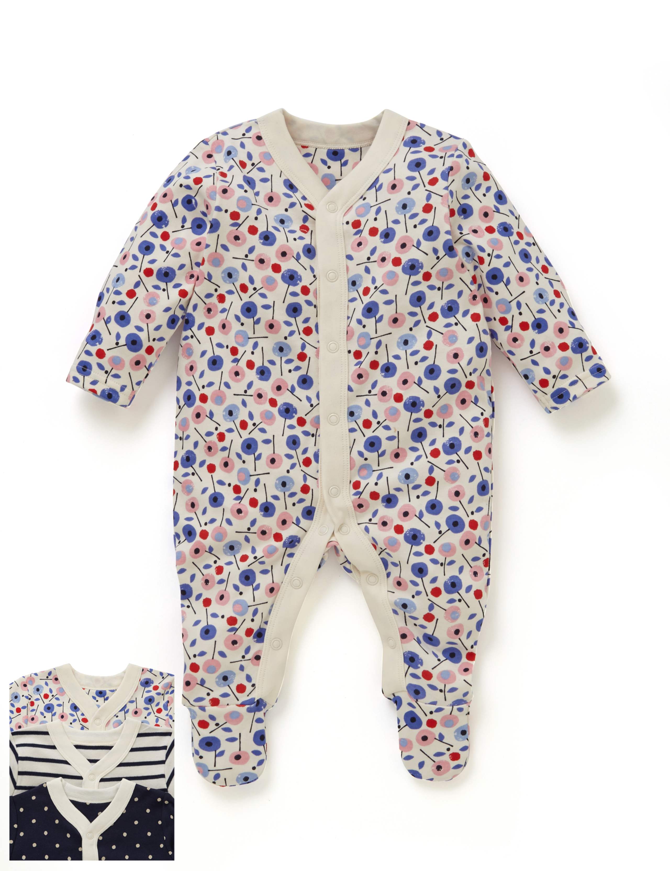 3 Pack Pure Cotton Nautical Theme Sleepsuits 1 of 5