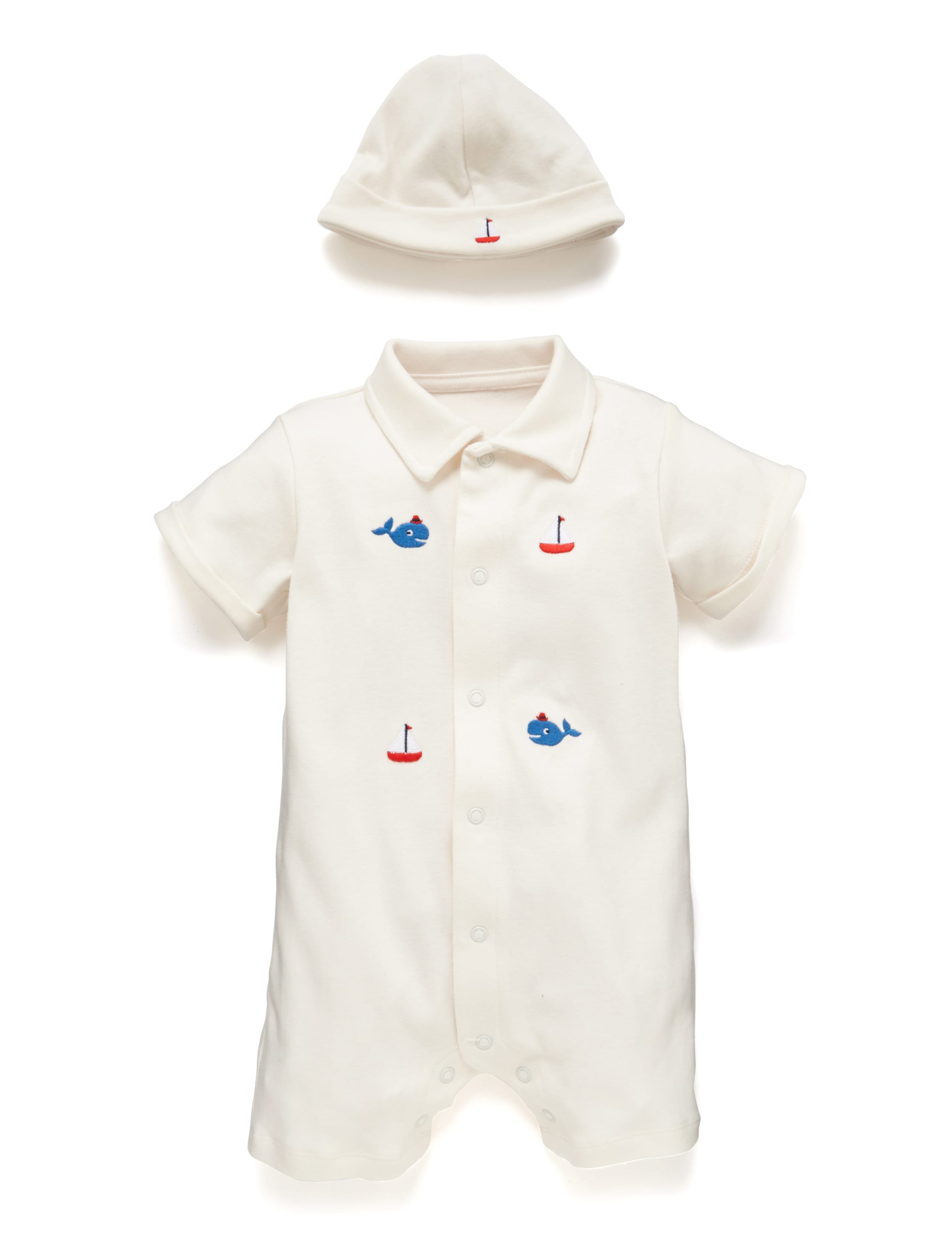 Pure Cotton Embroidered Romper & Hat 1 of 2