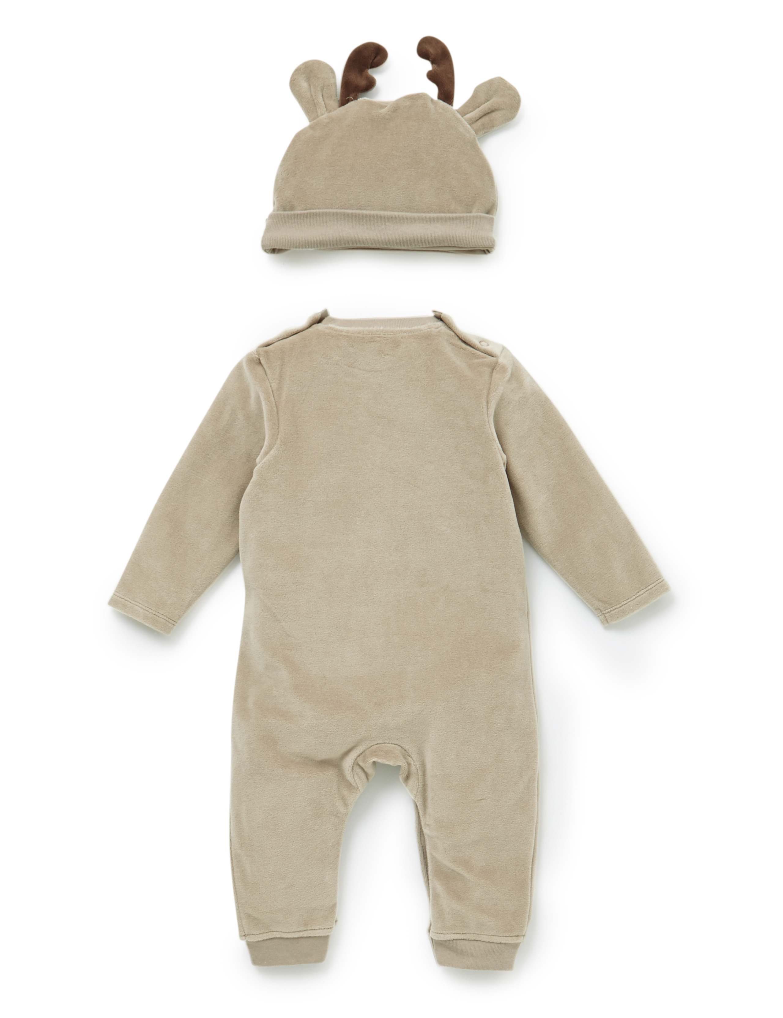 2 Piece Cotton Rich Reindeer Onesie with Hat 2 of 2