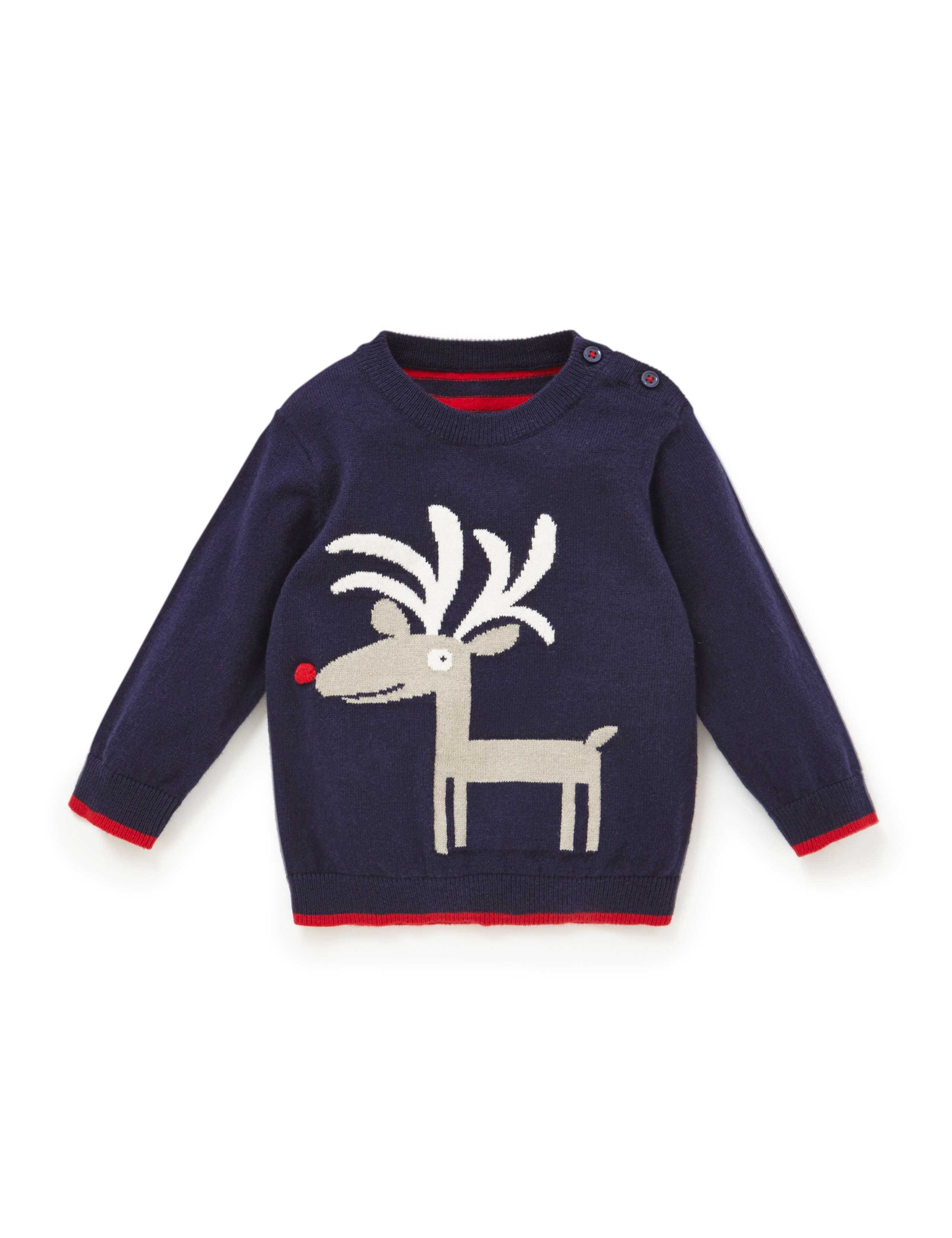Cotton Rich Reindeer Intarsia Christmas Jumper with Wool 1 of 3