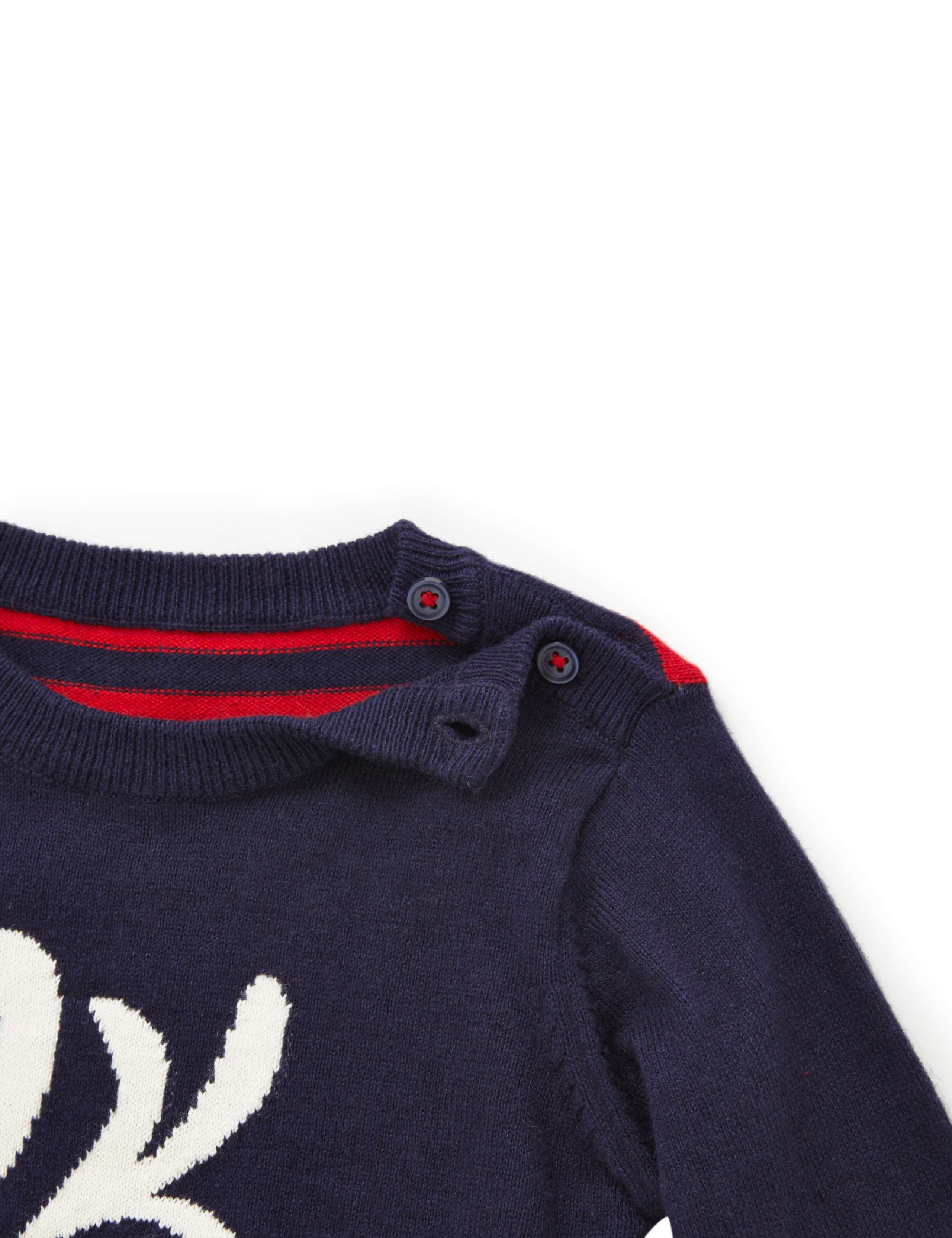 Cotton Rich Reindeer Intarsia Christmas Jumper with Wool 3 of 3