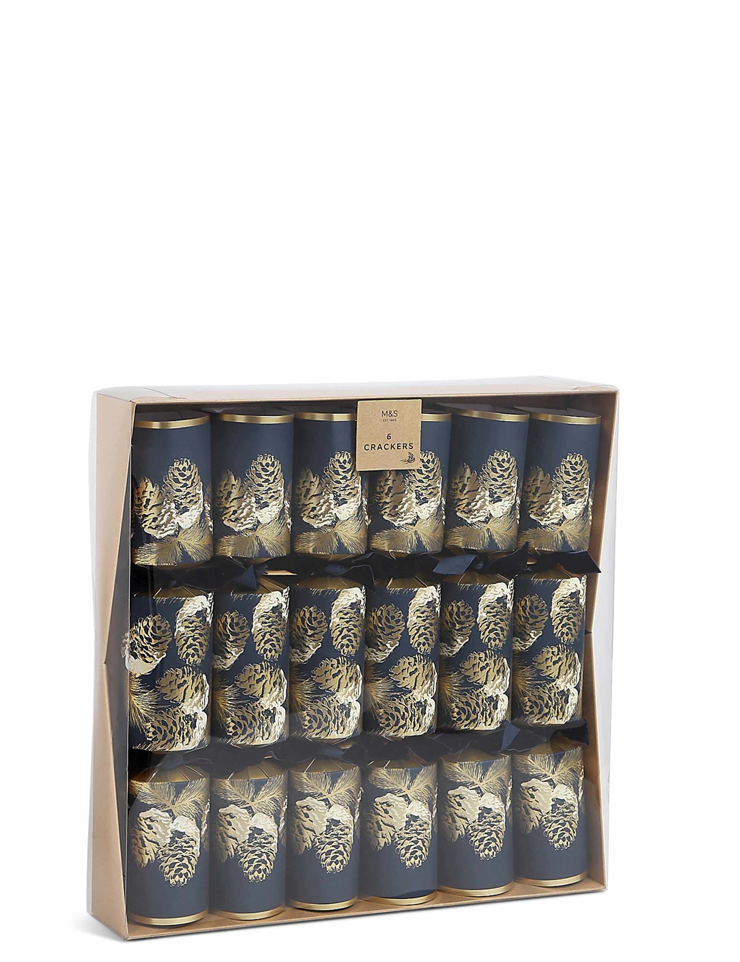 Navy & Gold Pine Cone & Conifer Christmas Crackers Pack of 6 1 of 4