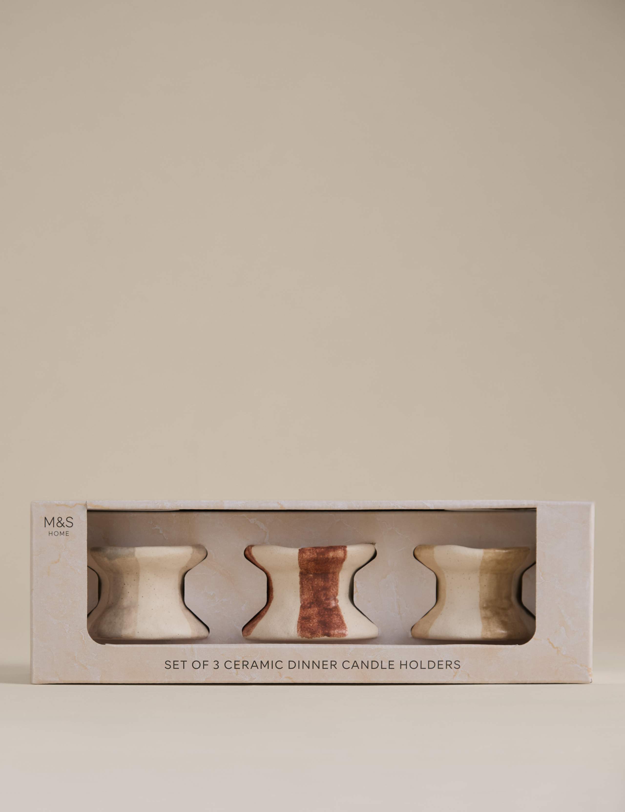 3 Pack Striped Ceramic Dinner Candle Holders 5 of 5