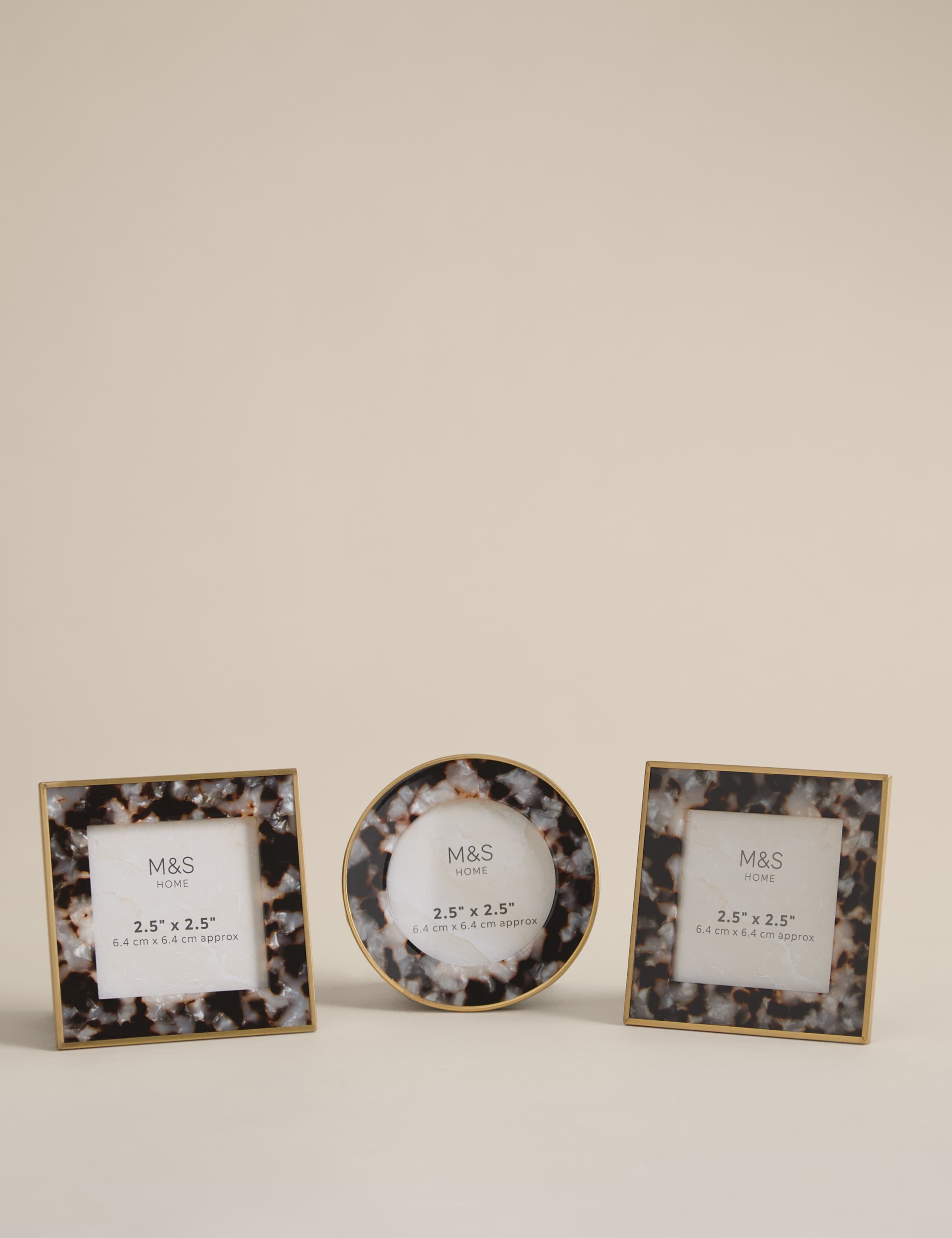 Set of 3 Tortoise Shell Photo Frames 2.5x2.5 inch 1 of 4