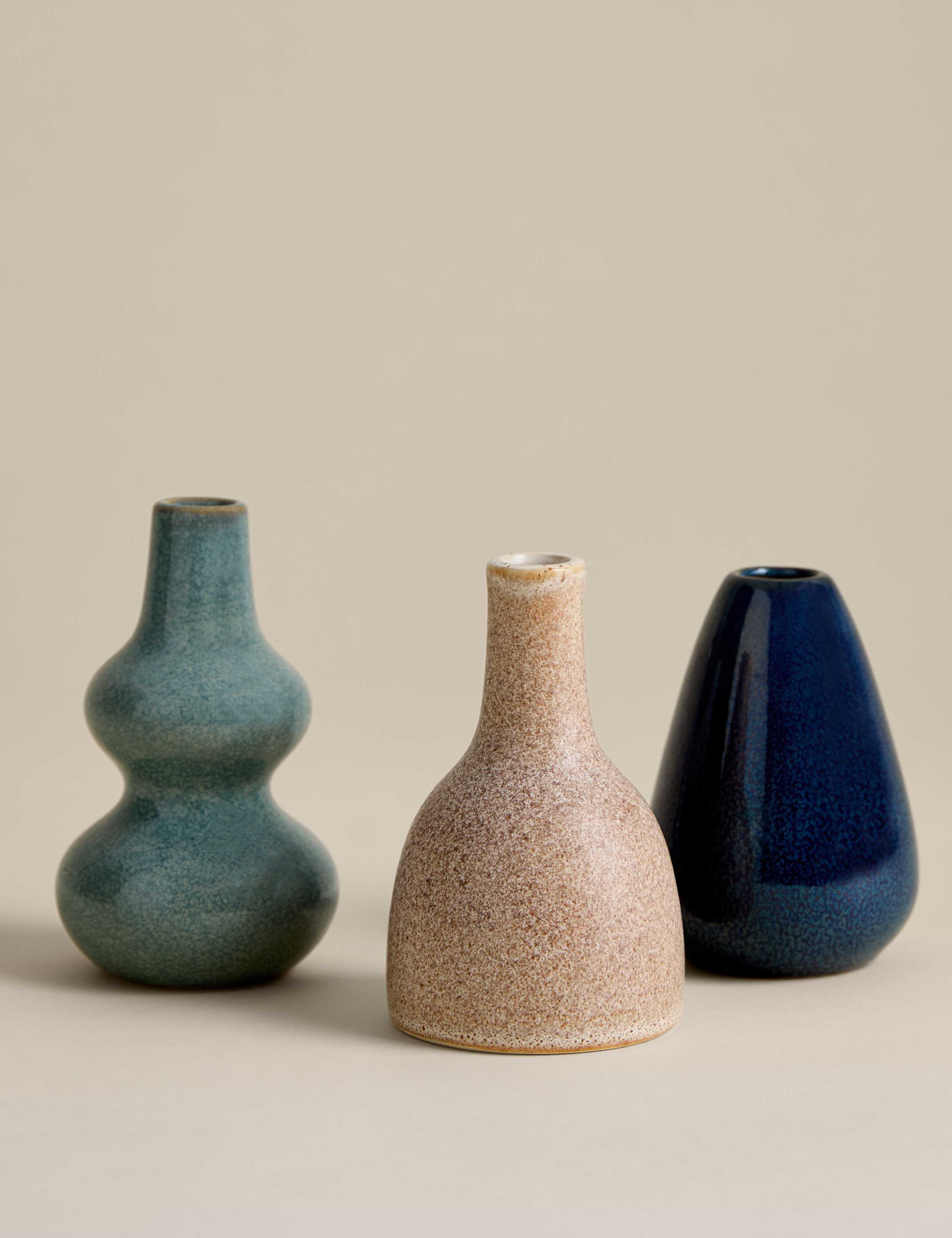 Set of 3 Reactive Glaze Ceramic Bud Vases 1 of 4