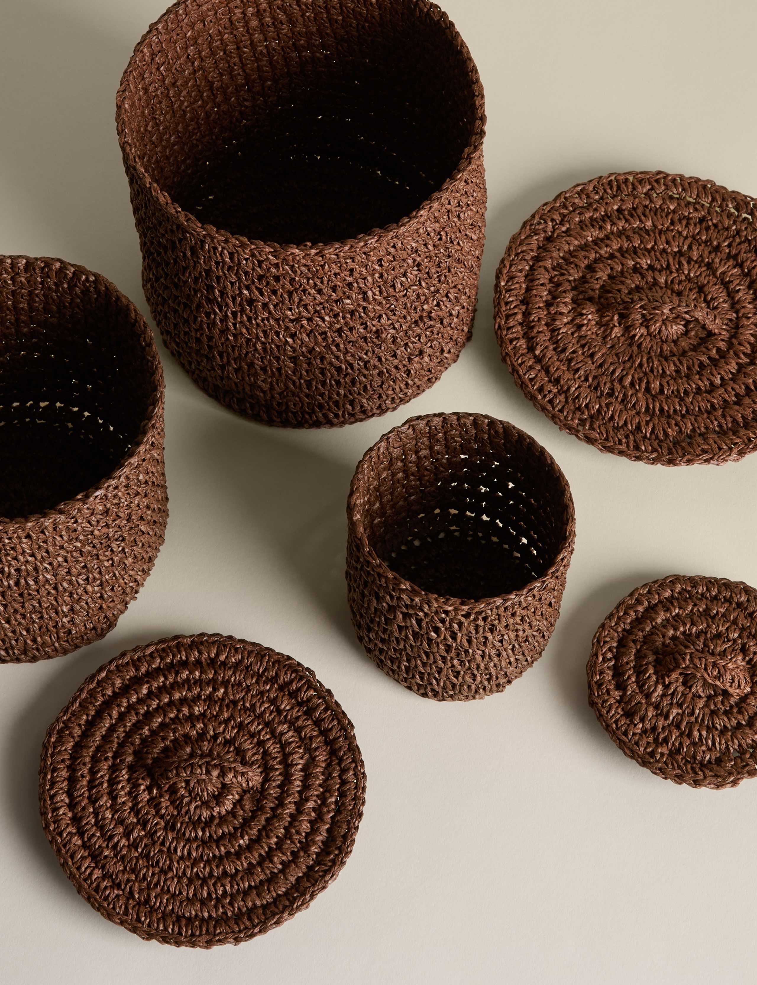 Set of 3 Raffia & Seagrass Small Lidded Pots 3 of 7