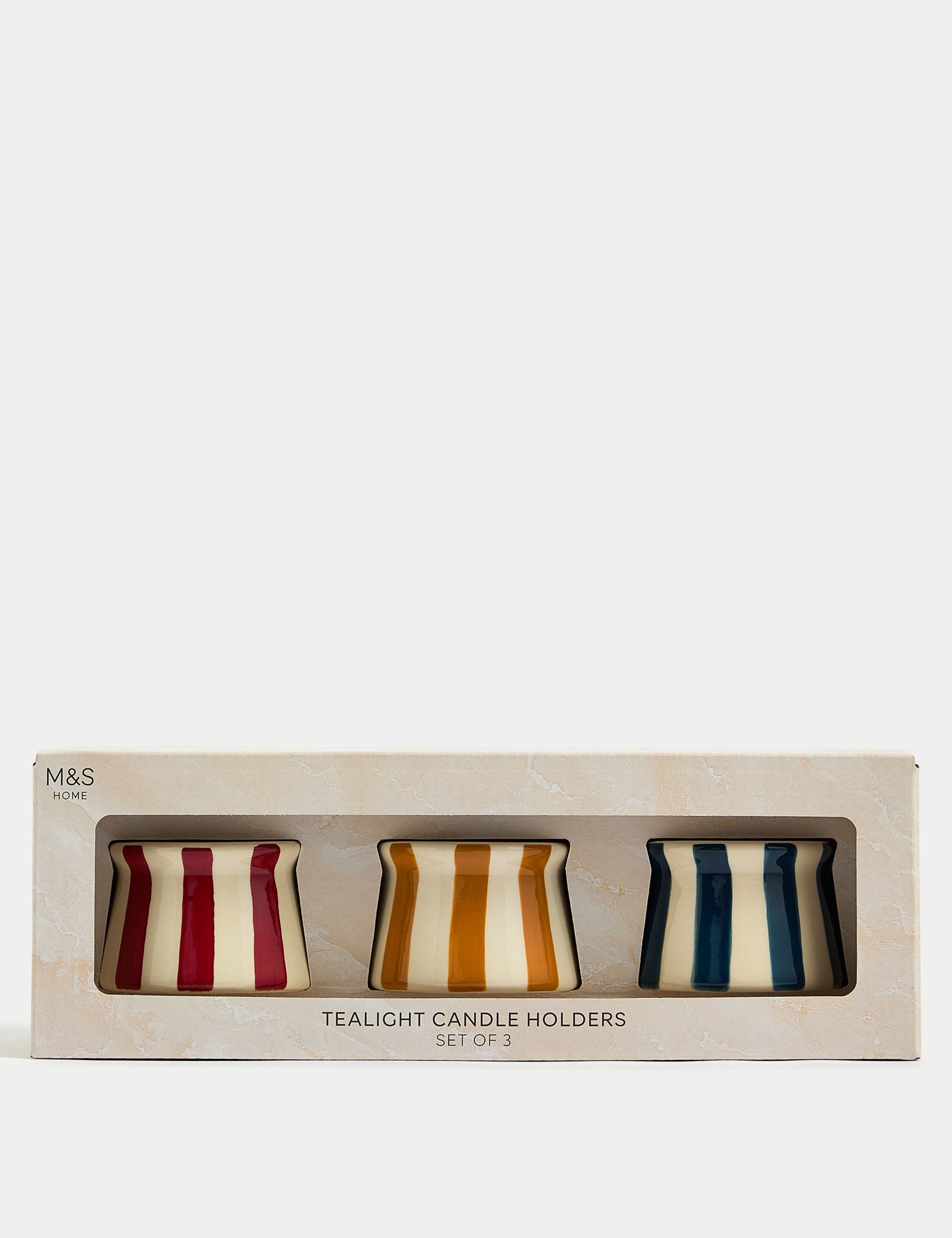 Set of 3 Striped Ceramic Tealight Holders 5 of 7