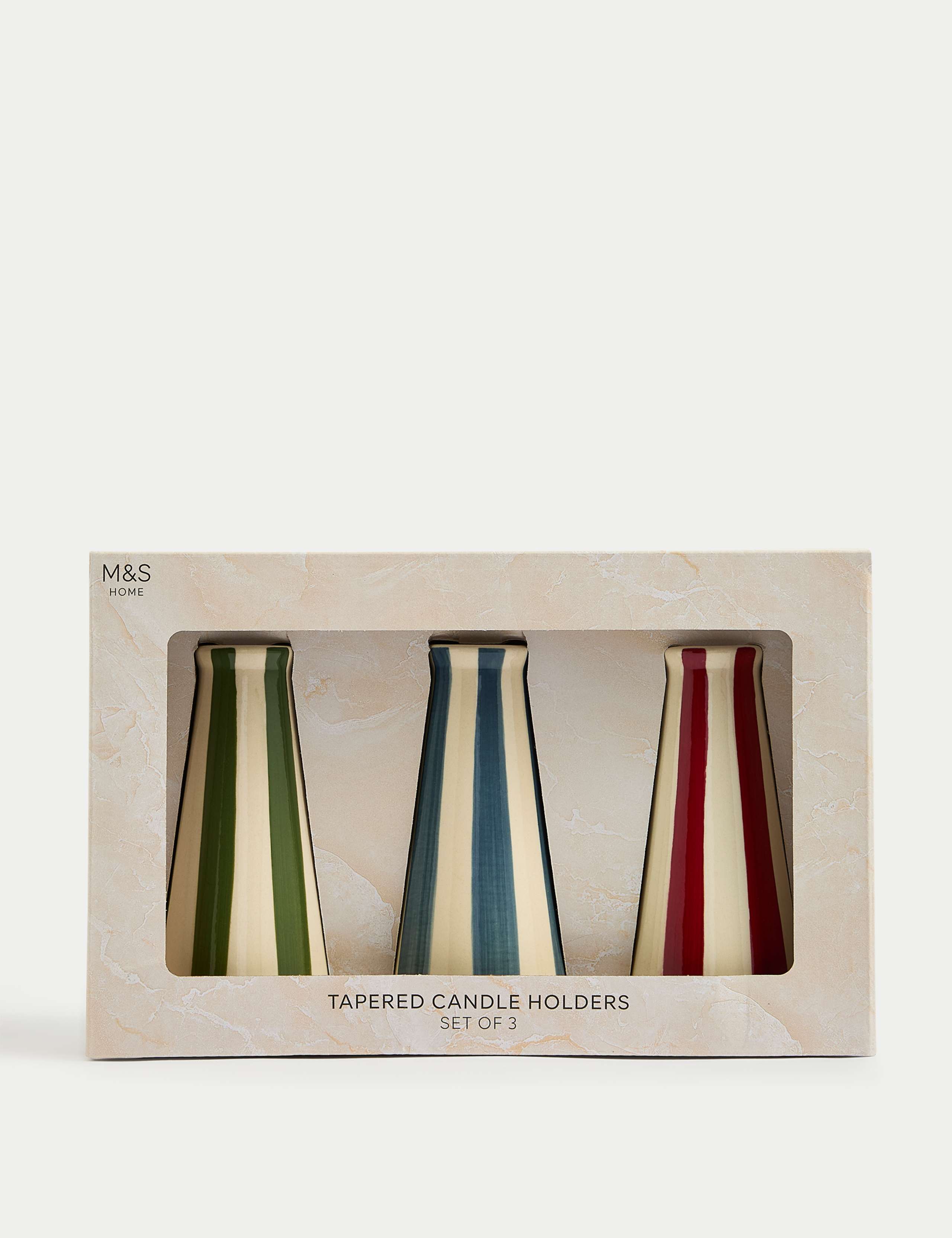 Set of 3 Striped Ceramic Dinner Candle Holders 5 of 6