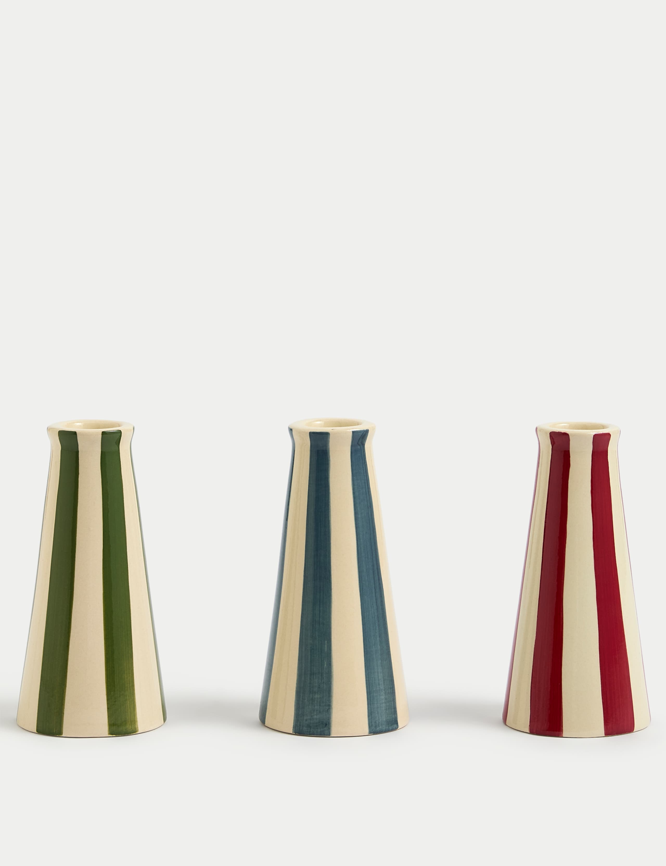 Set of 3 Striped Ceramic Dinner Candle Holders 2 of 6