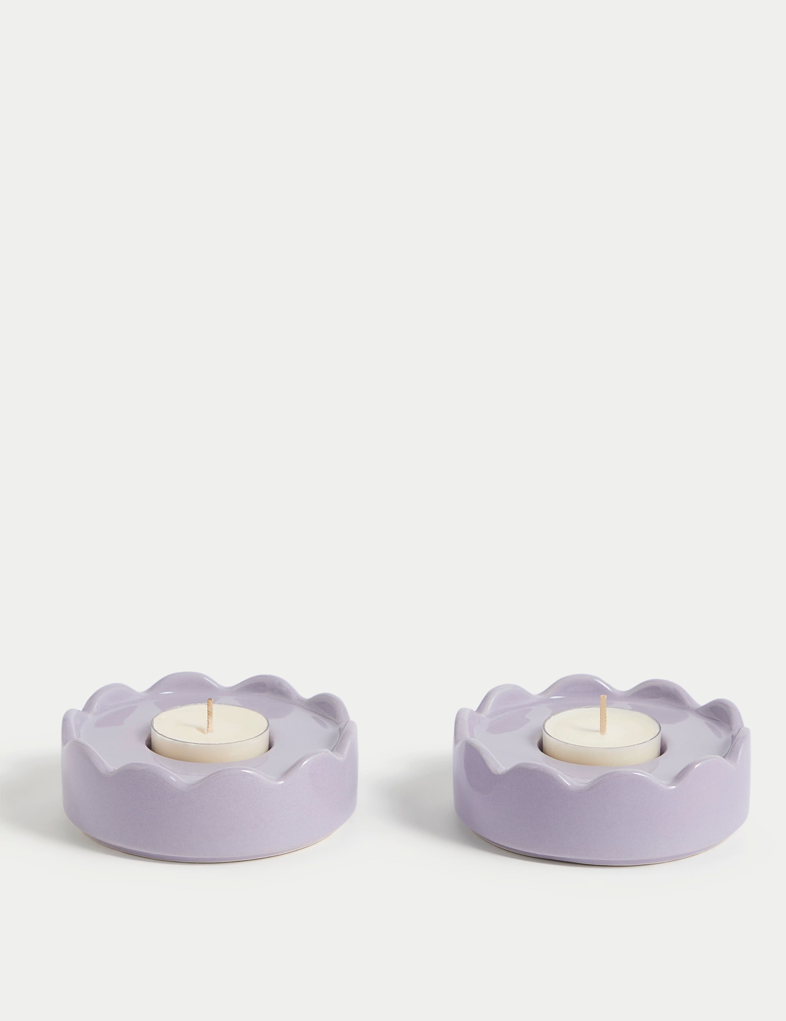 Set of 2 Scalloped Ceramic Tealight Holders 1 of 4