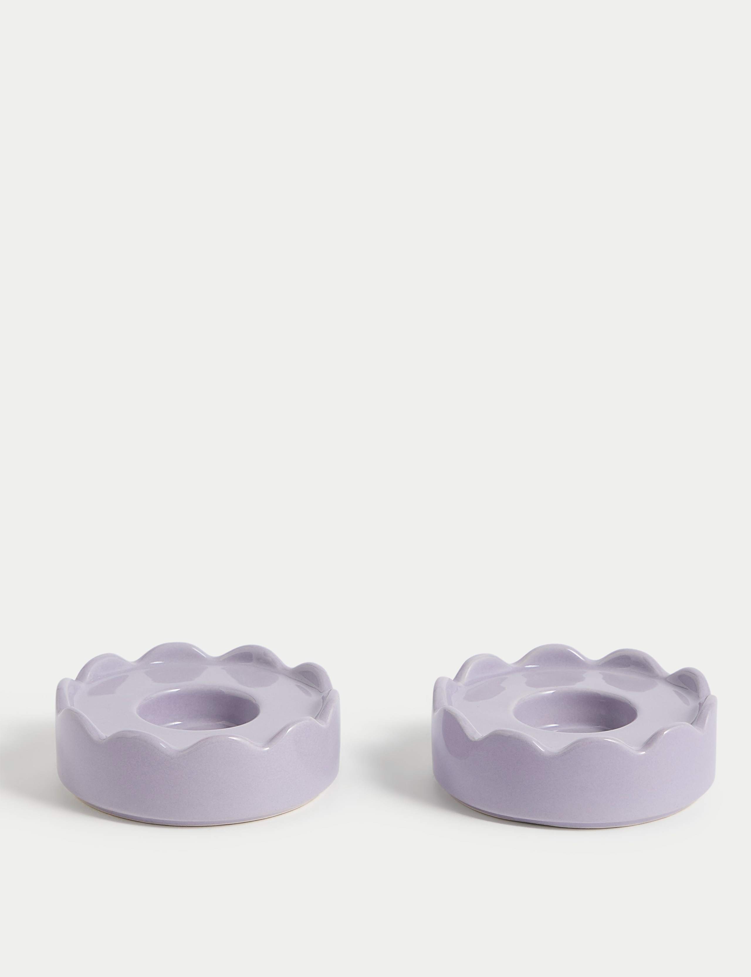Set of 2 Scalloped Ceramic Tealight Holders 2 of 4