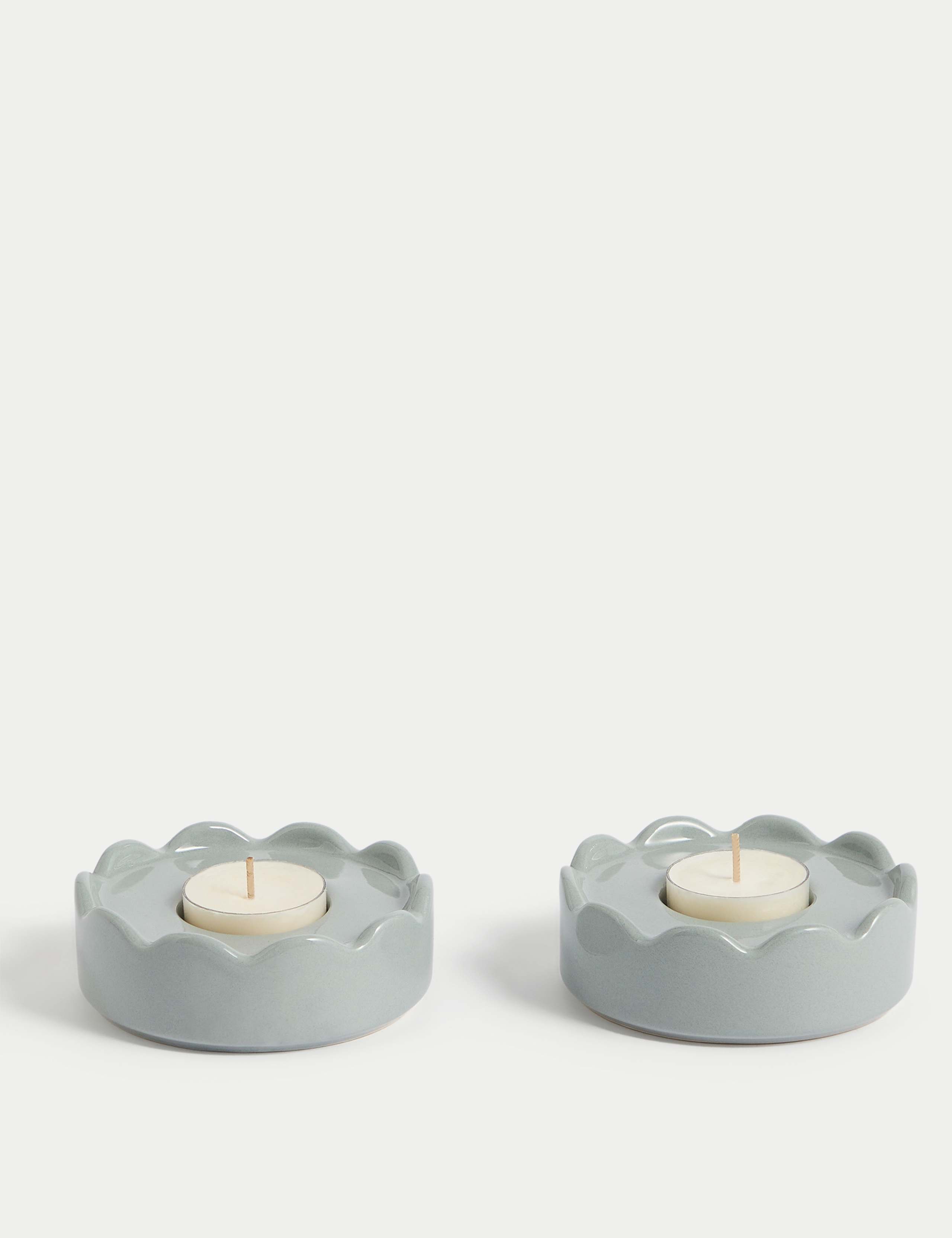 Set of 2 Scalloped Ceramic Tealight Holders 1 of 4
