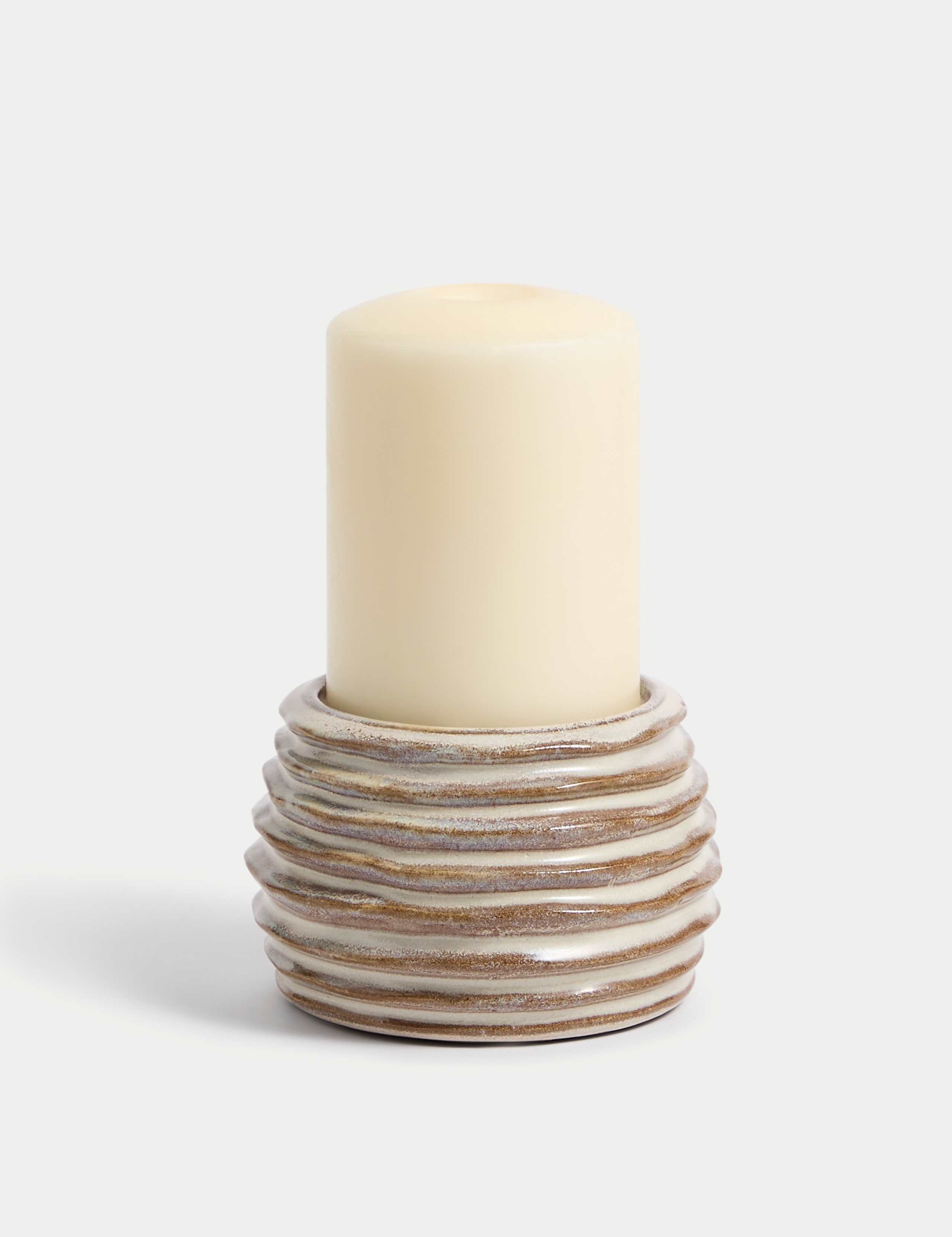 Ridged Ceramic Pillar Candle Holder 1 of 4